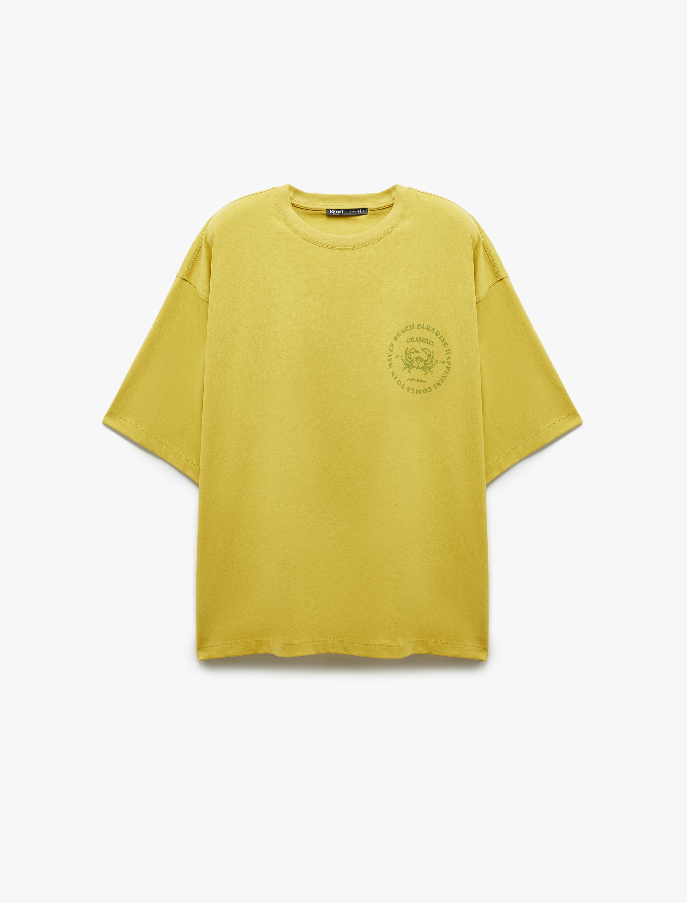   Kısa Kollu Pamuklu Tok Kumaş Bisiklet Yaka Arkası Baskılı Tişört