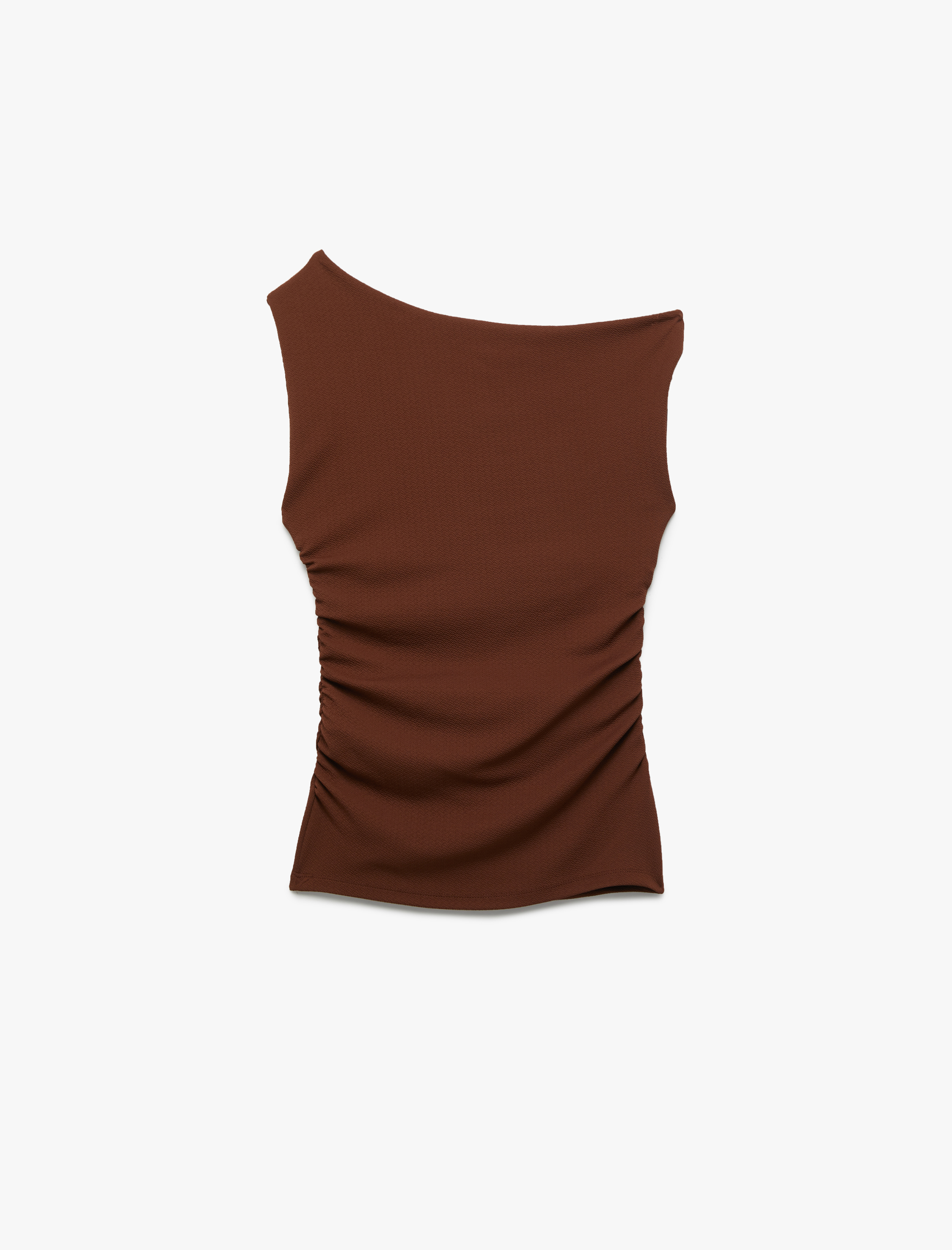   Asimetrik Yaka Slim Fit Kolsuz Drapeli Bluz