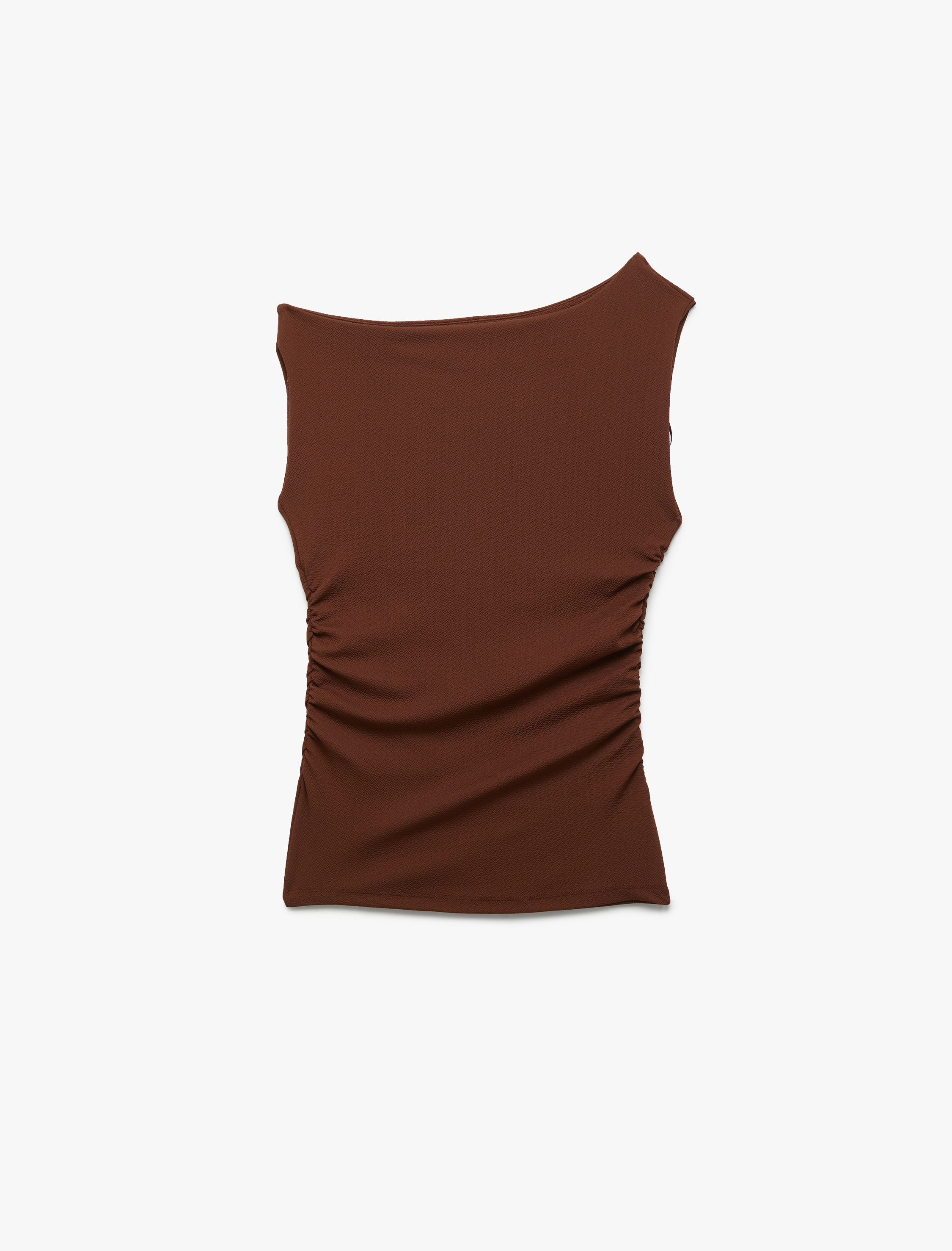   Asimetrik Yaka Slim Fit Kolsuz Drapeli Bluz