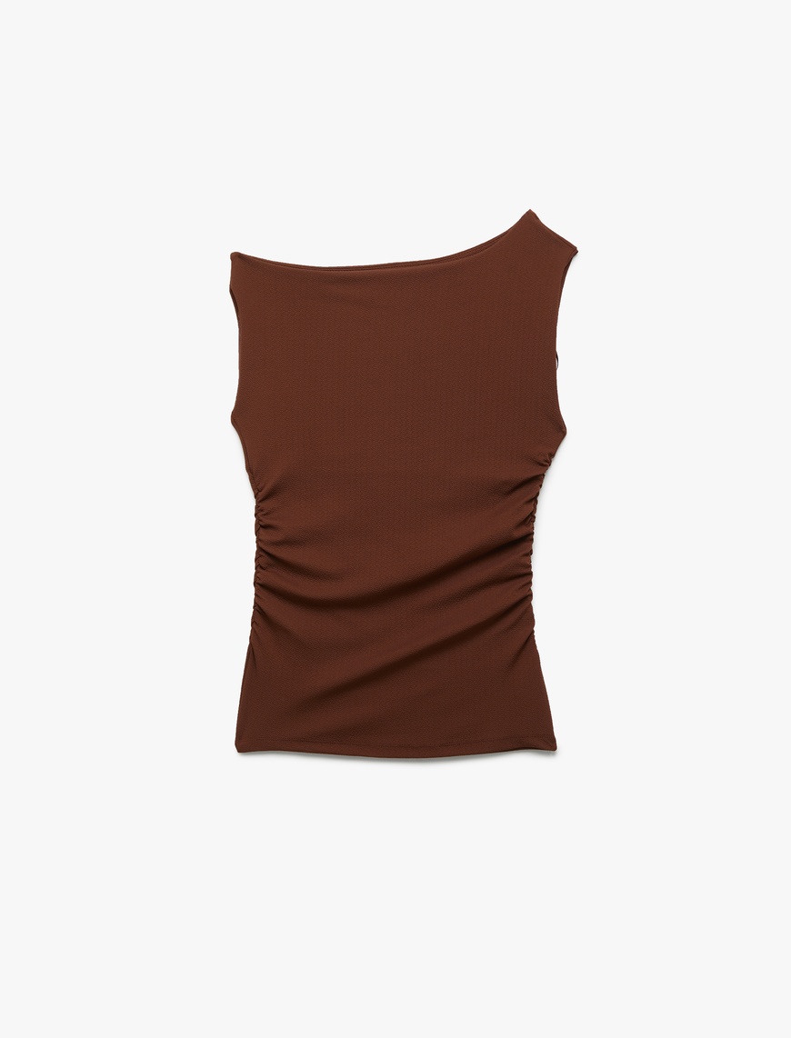   Asimetrik Yaka Slim Fit Kolsuz Drapeli Bluz