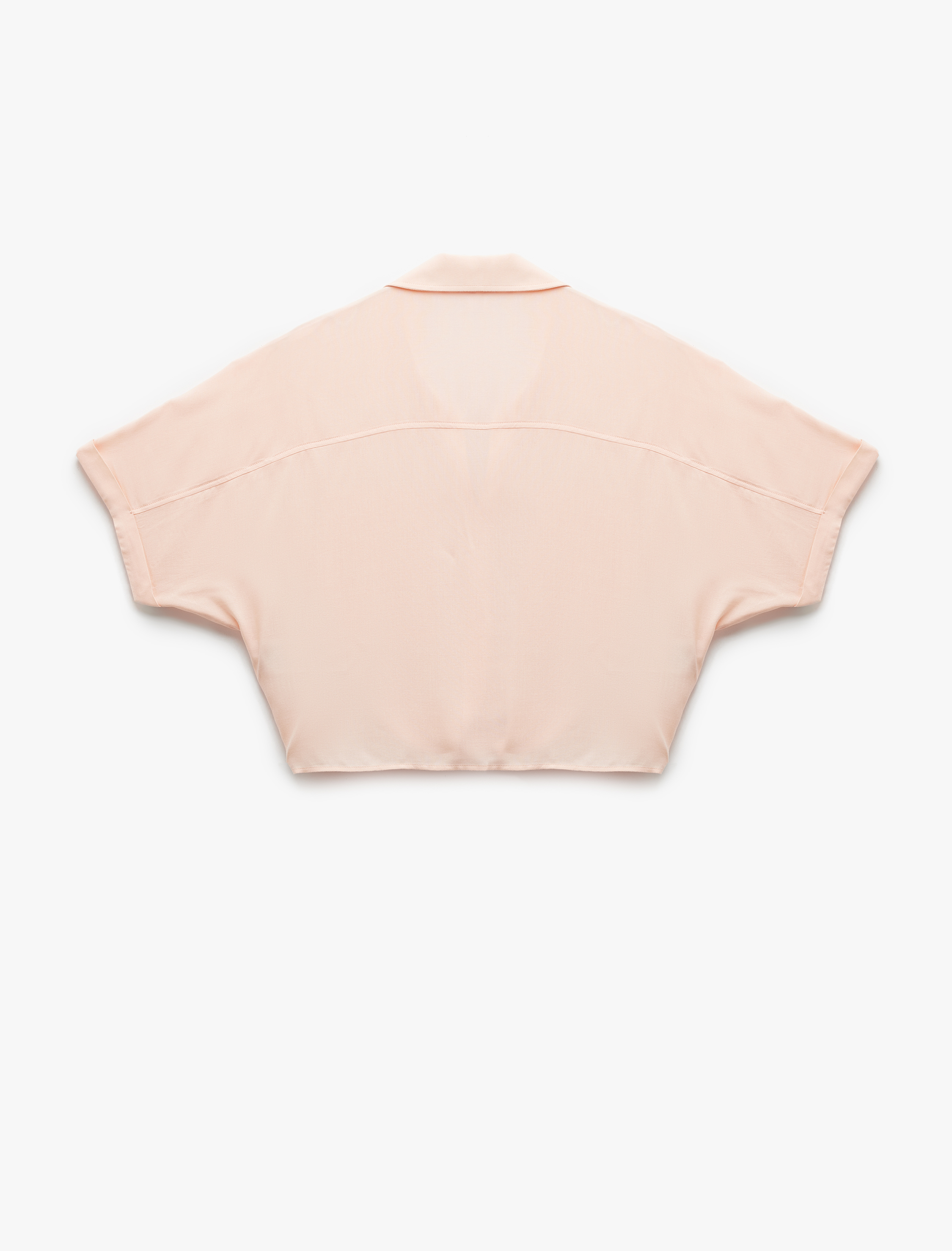   Kısa Kollu Gömlek Yaka Bağlama Detaylı Cepli Düğmeli Viskon Bluz