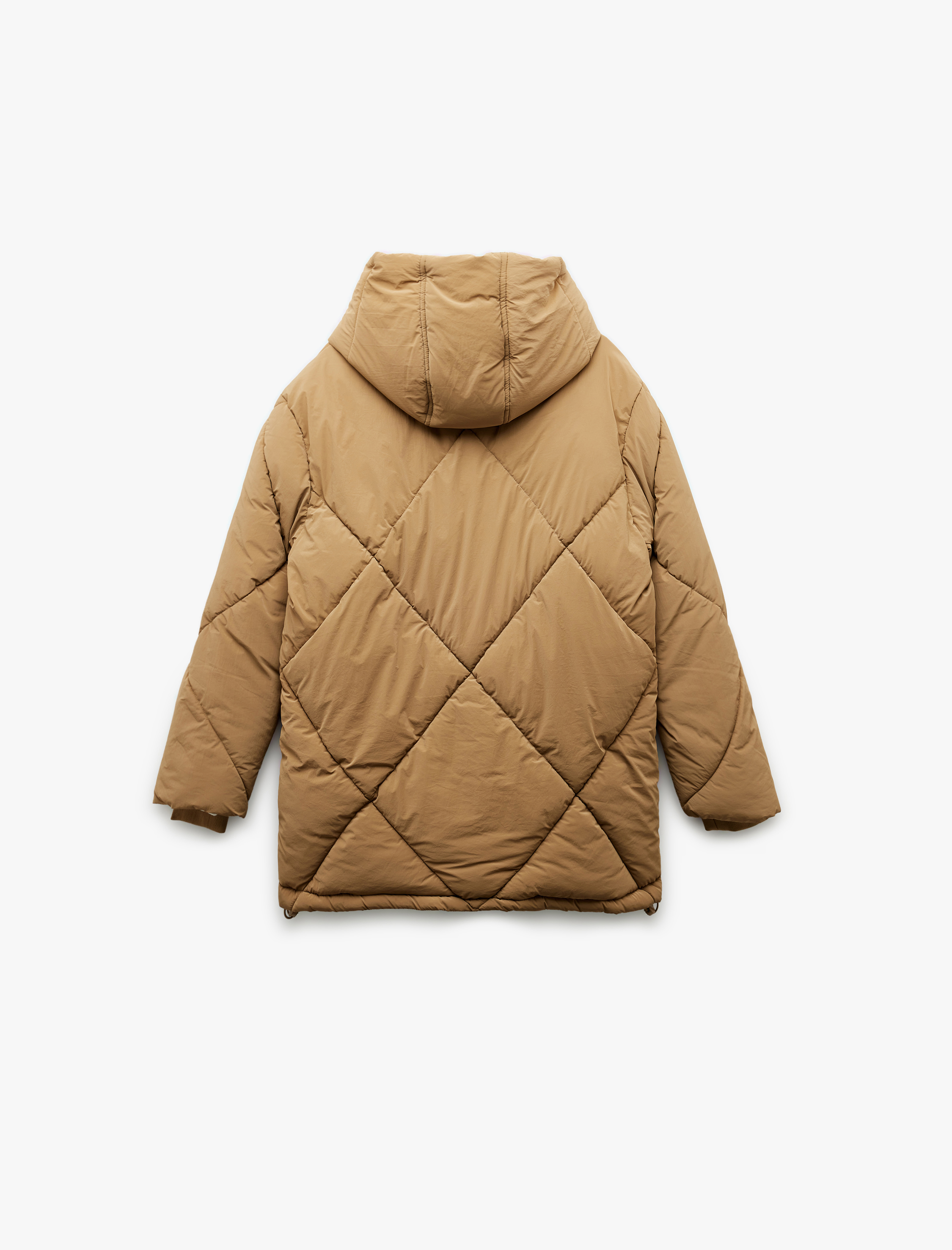   Kapüşonlu Cep Detaylı Fermuarlı Çıtçıt Düğmeli Kapitone Oversize Anorak