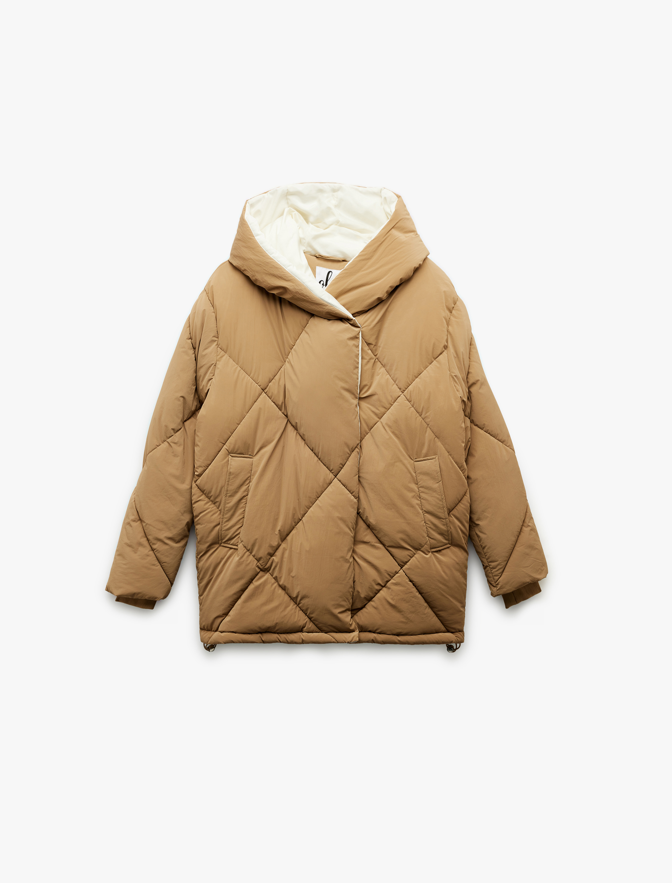   Kapüşonlu Cep Detaylı Fermuarlı Çıtçıt Düğmeli Kapitone Oversize Anorak