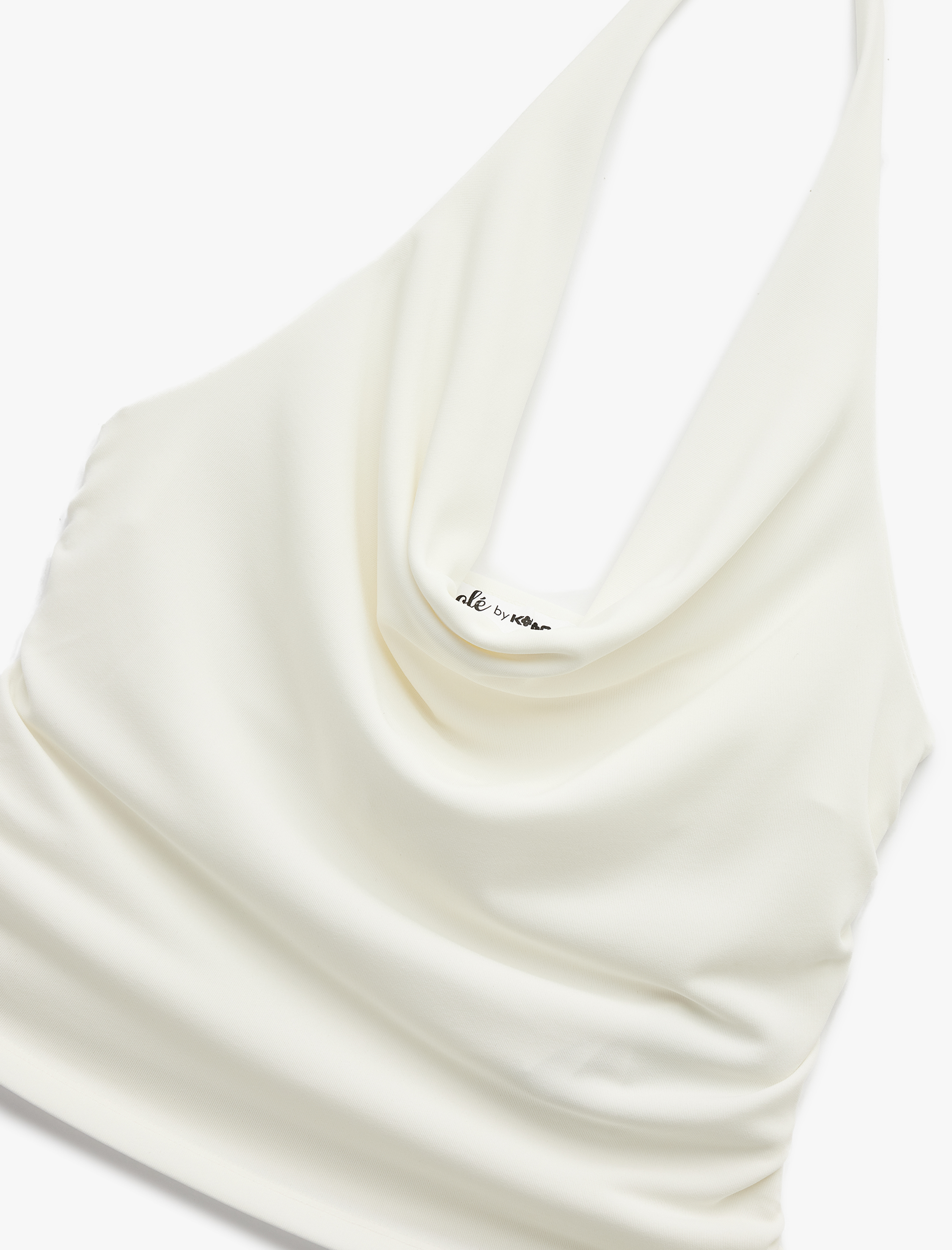   Degaje Yaka Kolsuz Slim Fit Drapeli Scuba Crop Bluz