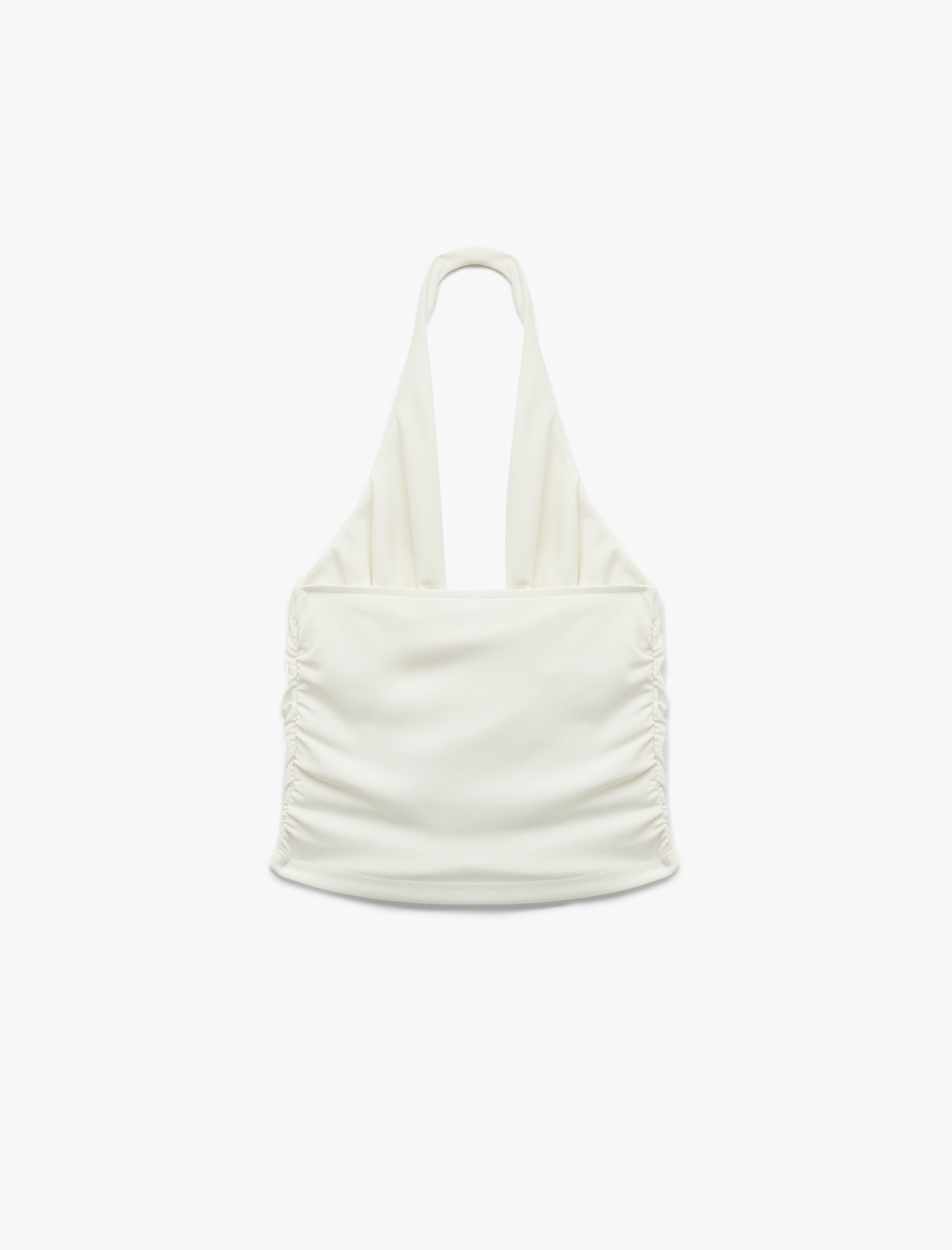   Degaje Yaka Kolsuz Slim Fit Drapeli Scuba Crop Bluz