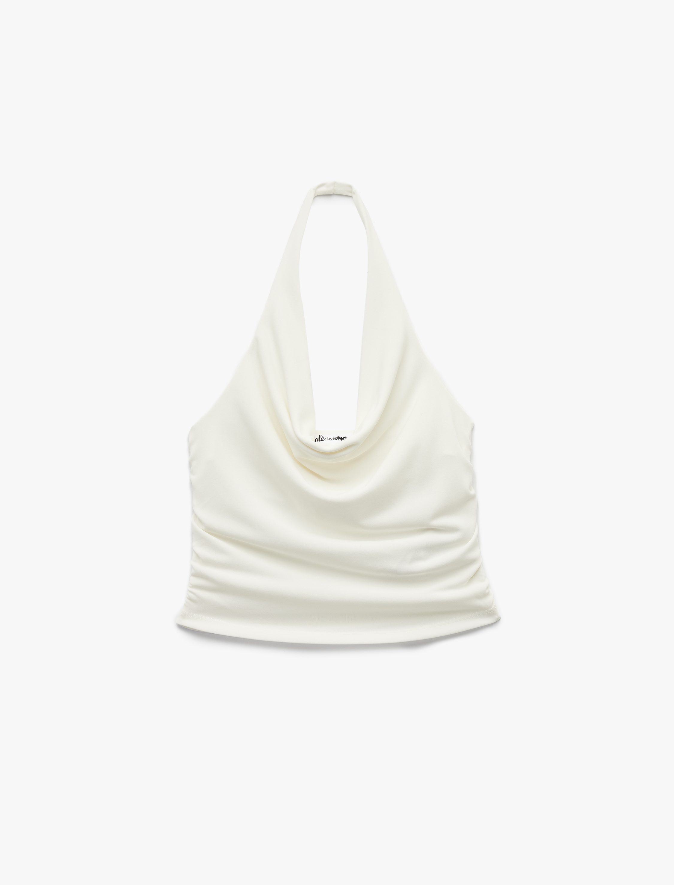   Degaje Yaka Kolsuz Slim Fit Drapeli Scuba Crop Bluz