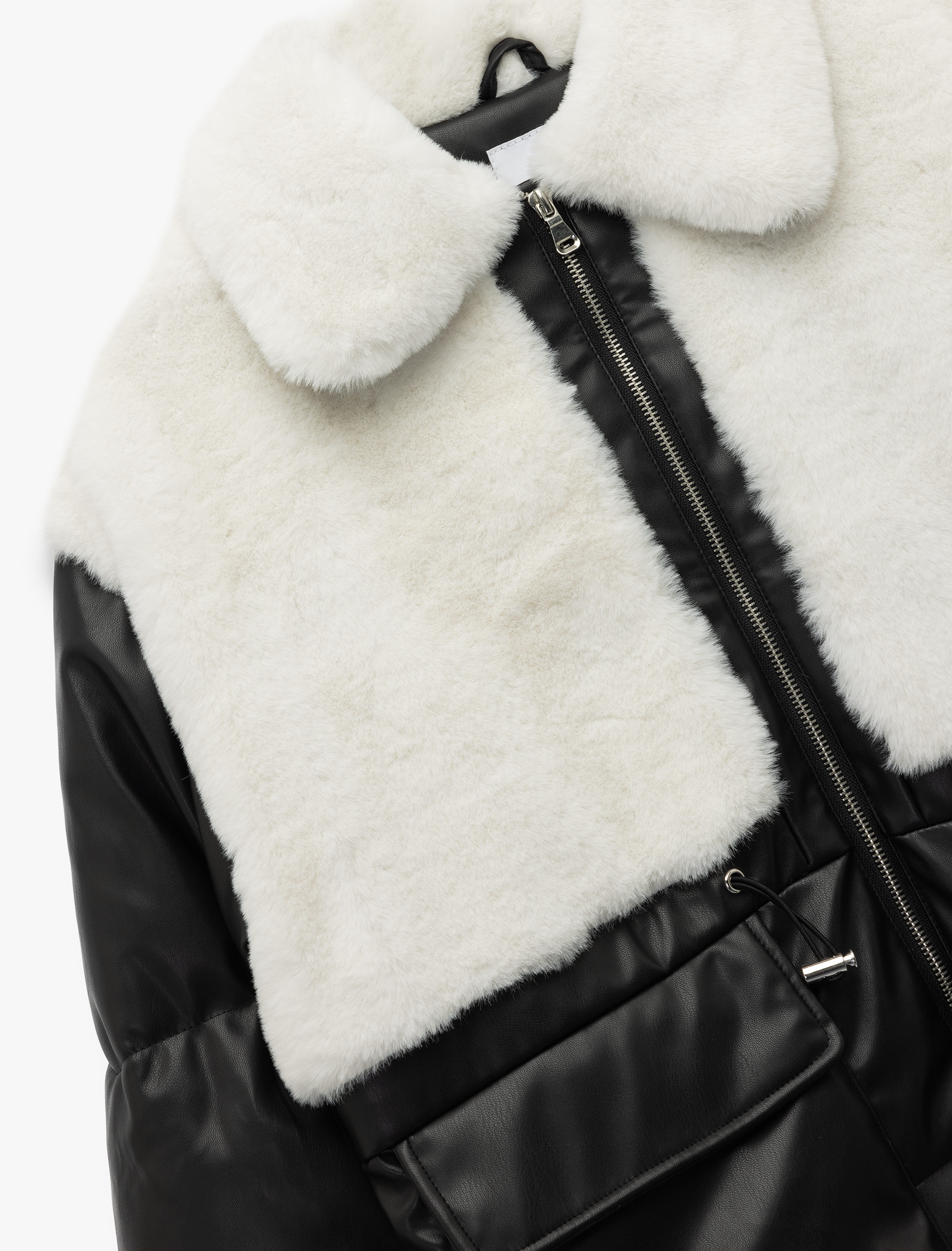   Suni Kürklü Cepli Uzun Kollu Cep Detaylı Deri Şişme Ceket