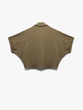 Kısa Kollu Klasik Yaka Bağlama Detaylı Cepli Crop Oversize Bluz_3