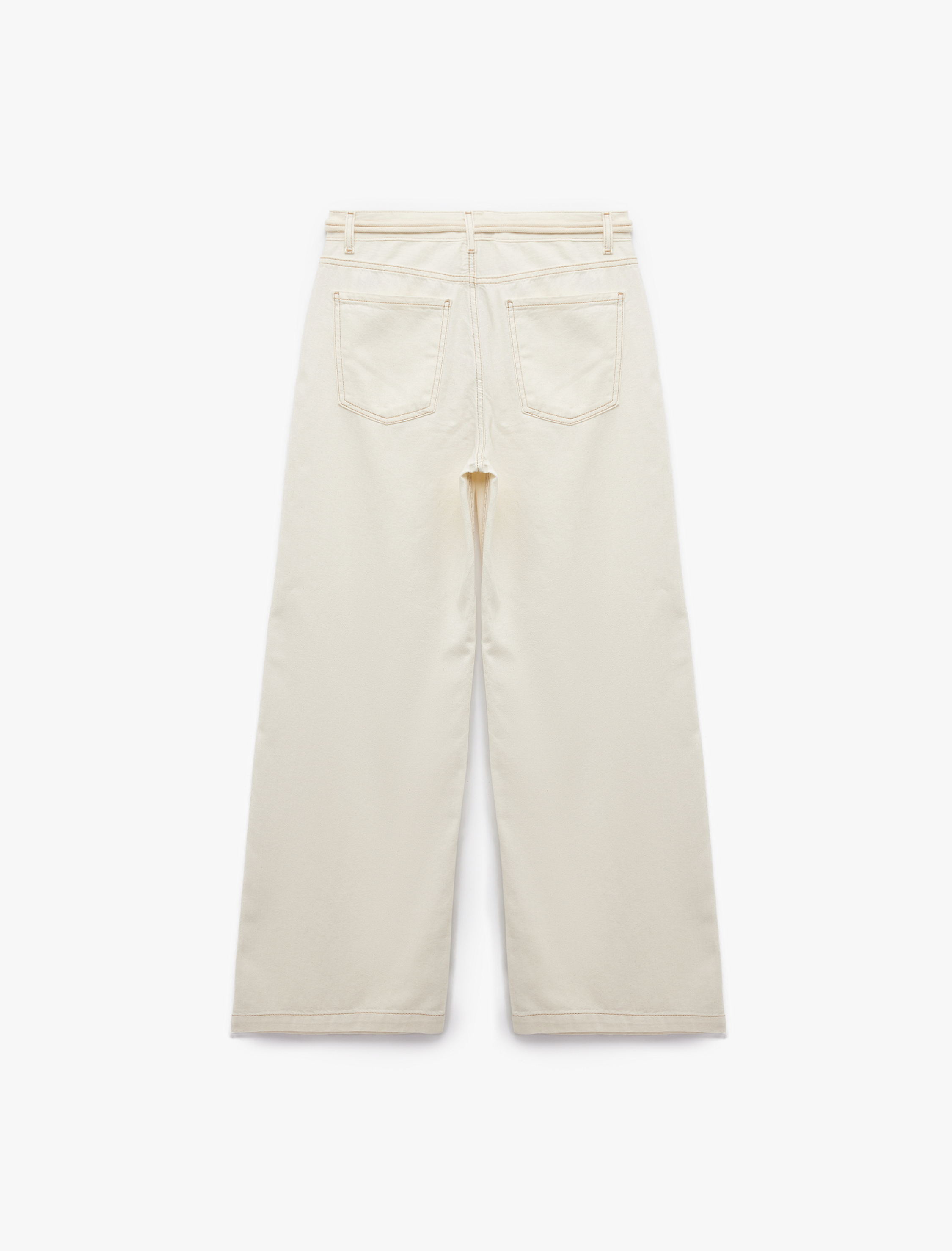   Koton X Şahika Ercümen - Pamuklu Loose Straight Fit Metal Aksesuar Detaylı Kemerli Pantolon