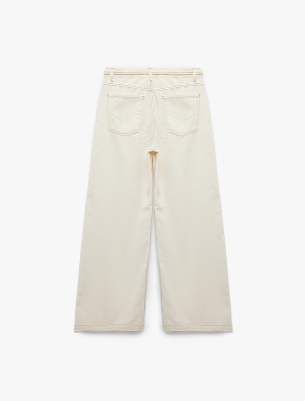 Koton X Şahika Ercümen - Pamuklu Loose Straight Fit Metal Aksesuar Detaylı Kemerli Pantolon_5