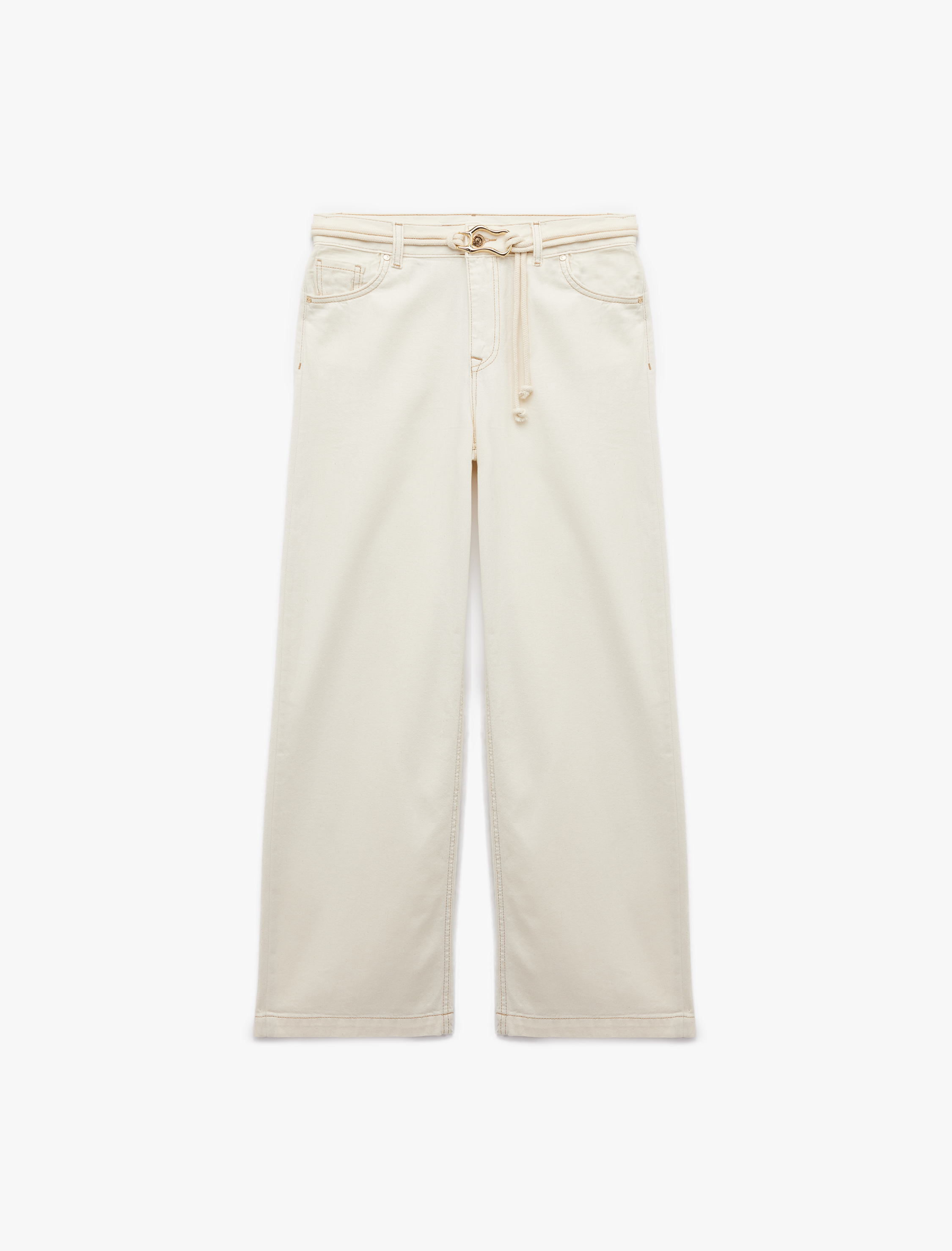   Koton X Şahika Ercümen - Pamuklu Loose Straight Fit Metal Aksesuar Detaylı Kemerli Pantolon