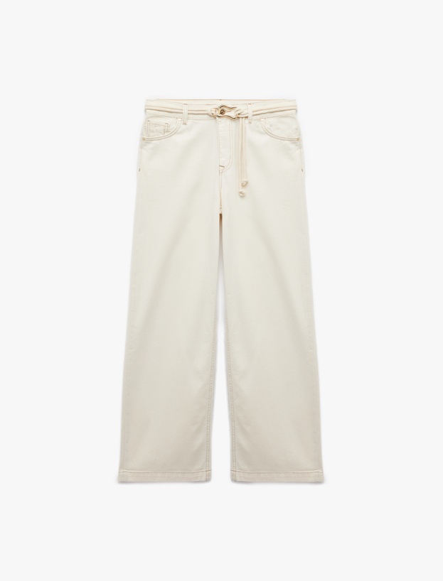 Koton X Şahika Ercümen - Pamuklu Loose Straight Fit Metal Aksesuar Detaylı Kemerli Pantolon_4