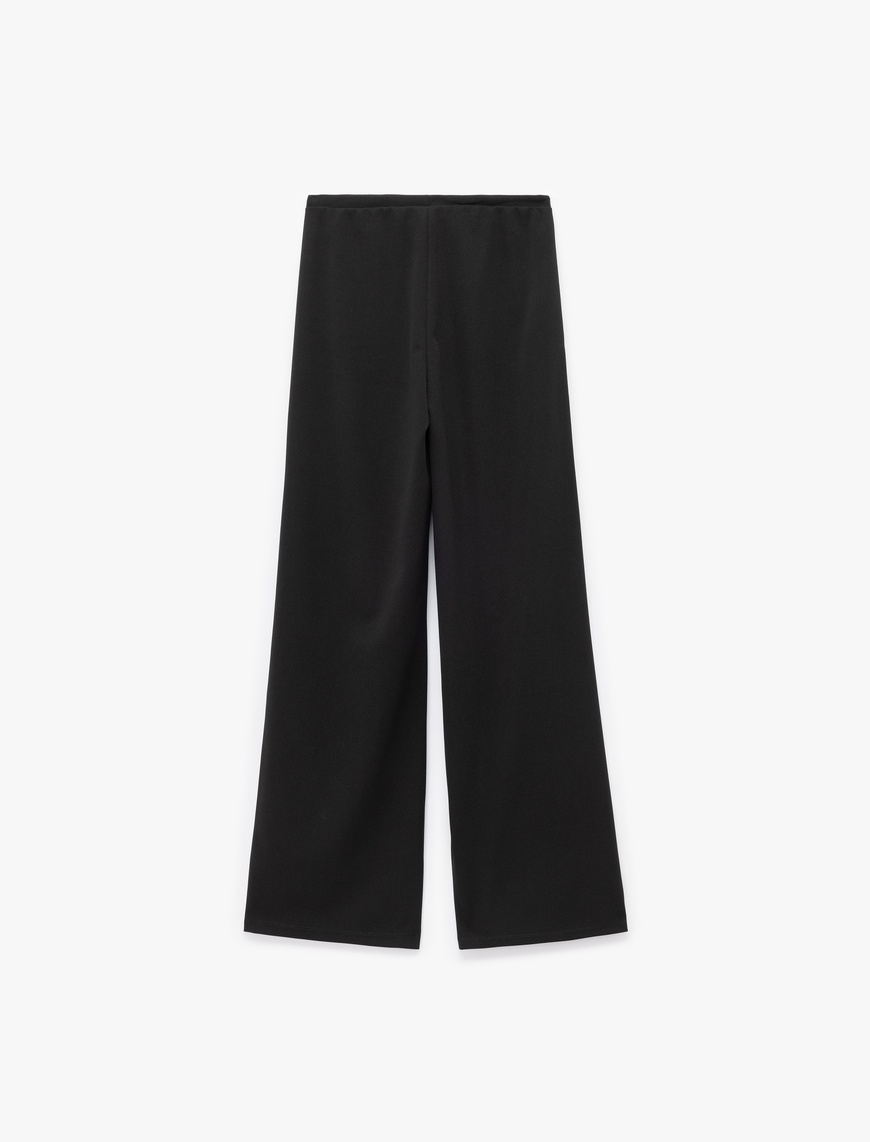   Beli Bağcıklı Yüksek Bel Geniş Paça Scuba Pantolon