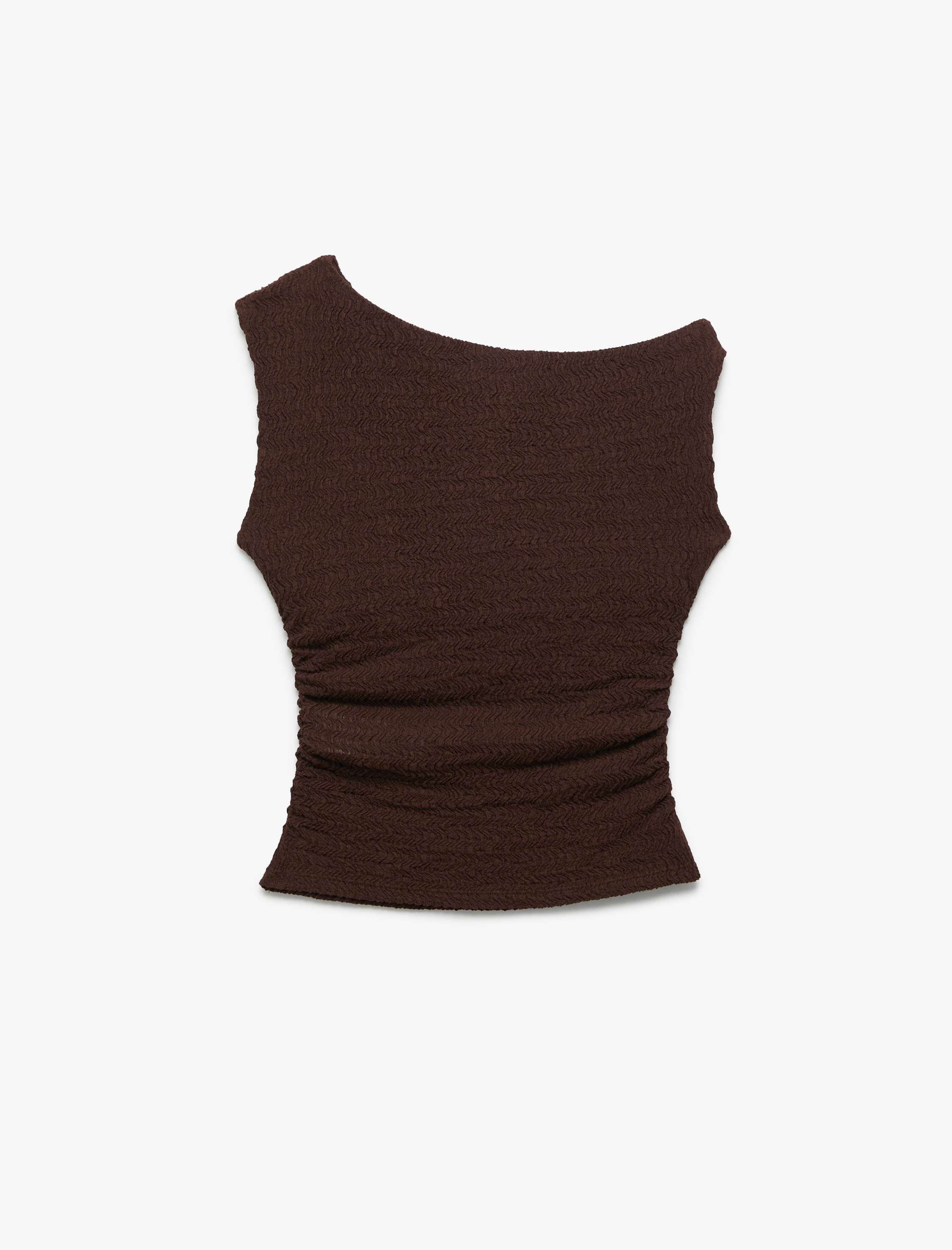   Drapeli Asimetrik Yaka Bürümcük Kolsuz Bluz