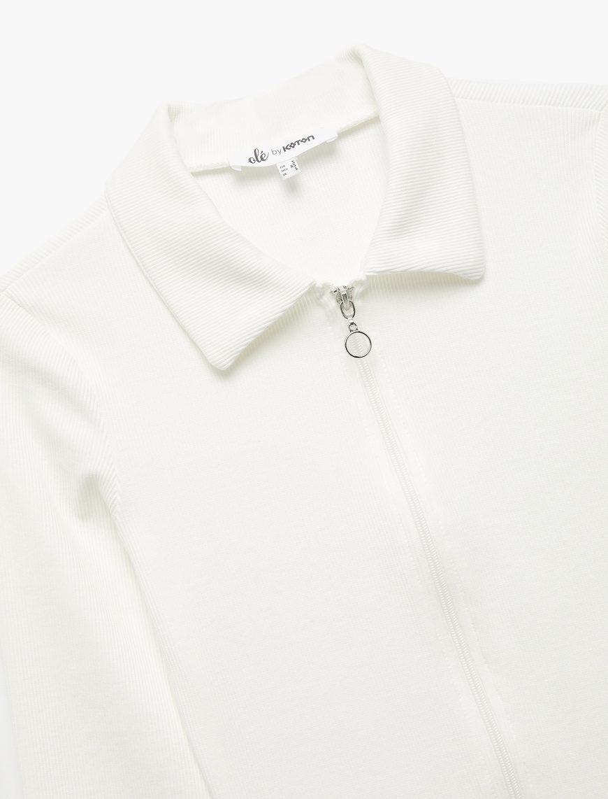   Fermuarlı Slim Fit Gömlek Yaka Kaşkorse Uzun Kollu Tişört