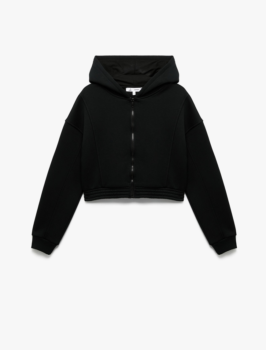   Şardonlu Uzun Kollu Fermuarlı Kapüşonlu Oversize Sweatshirt