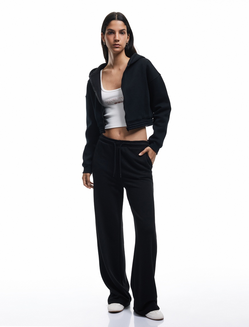   Şardonlu Uzun Kollu Fermuarlı Kapüşonlu Oversize Sweatshirt