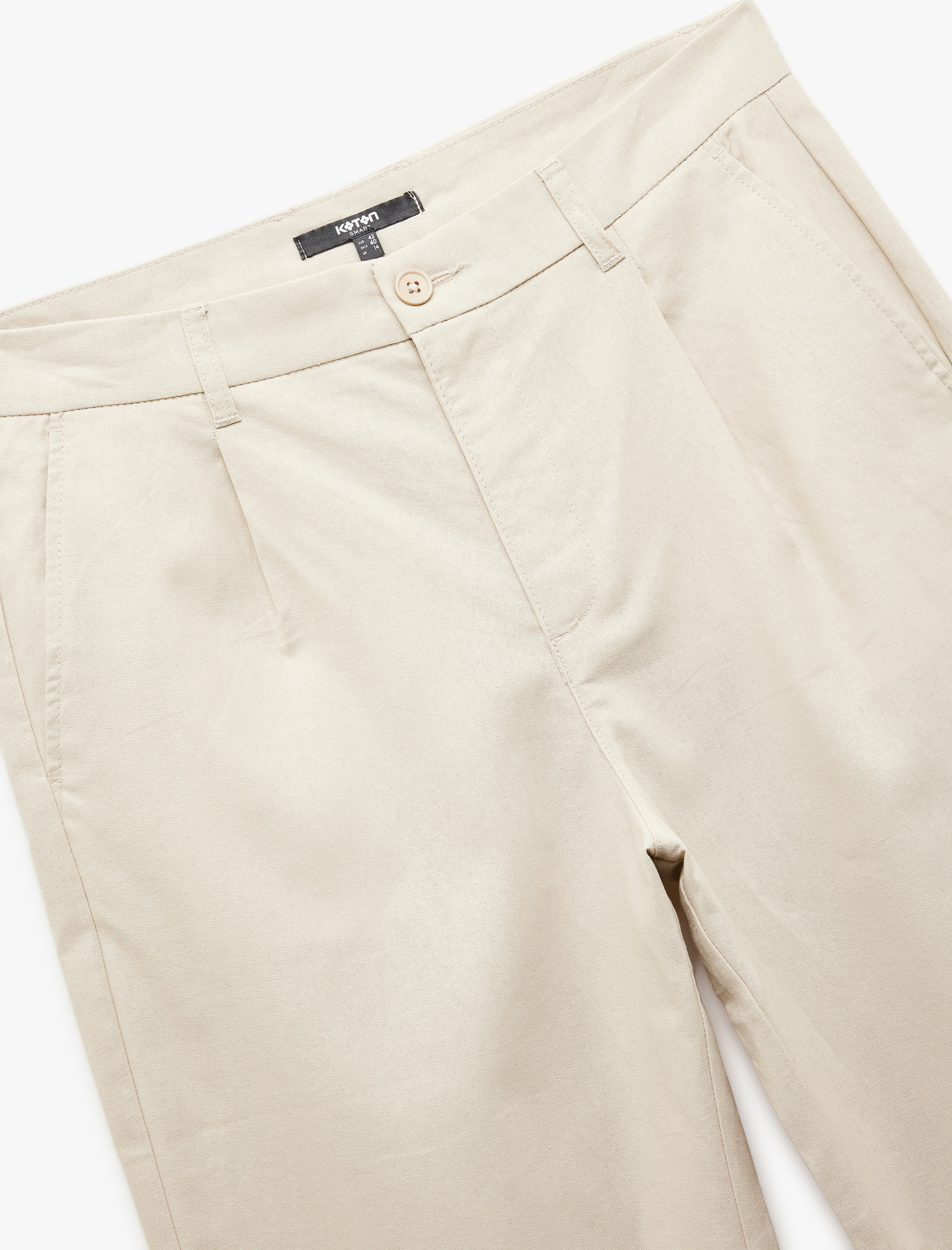   Keten Pamuk Karışımlı Cep Detaylı Pileli Kumaş Pantolon