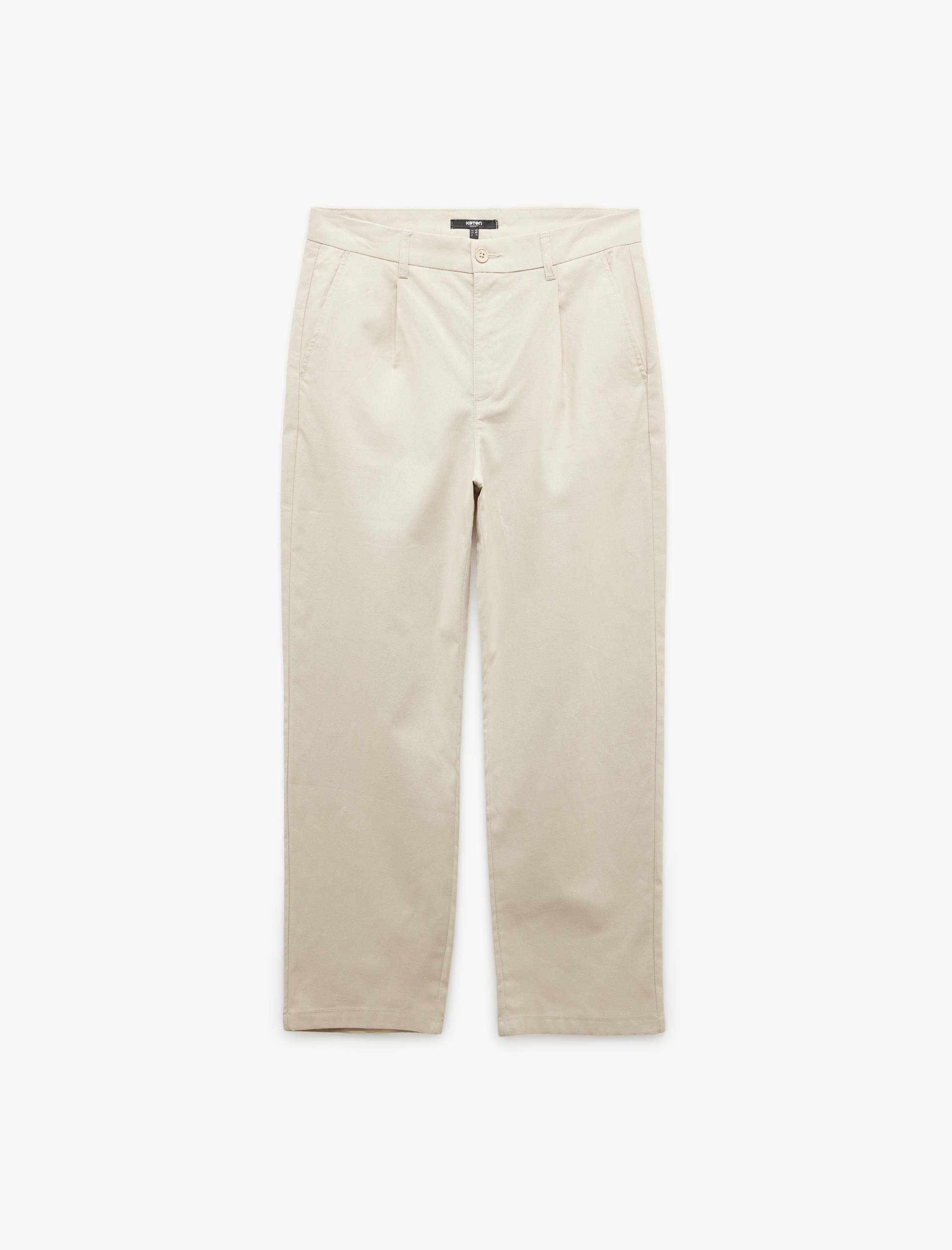   Keten Pamuk Karışımlı Cep Detaylı Pileli Kumaş Pantolon