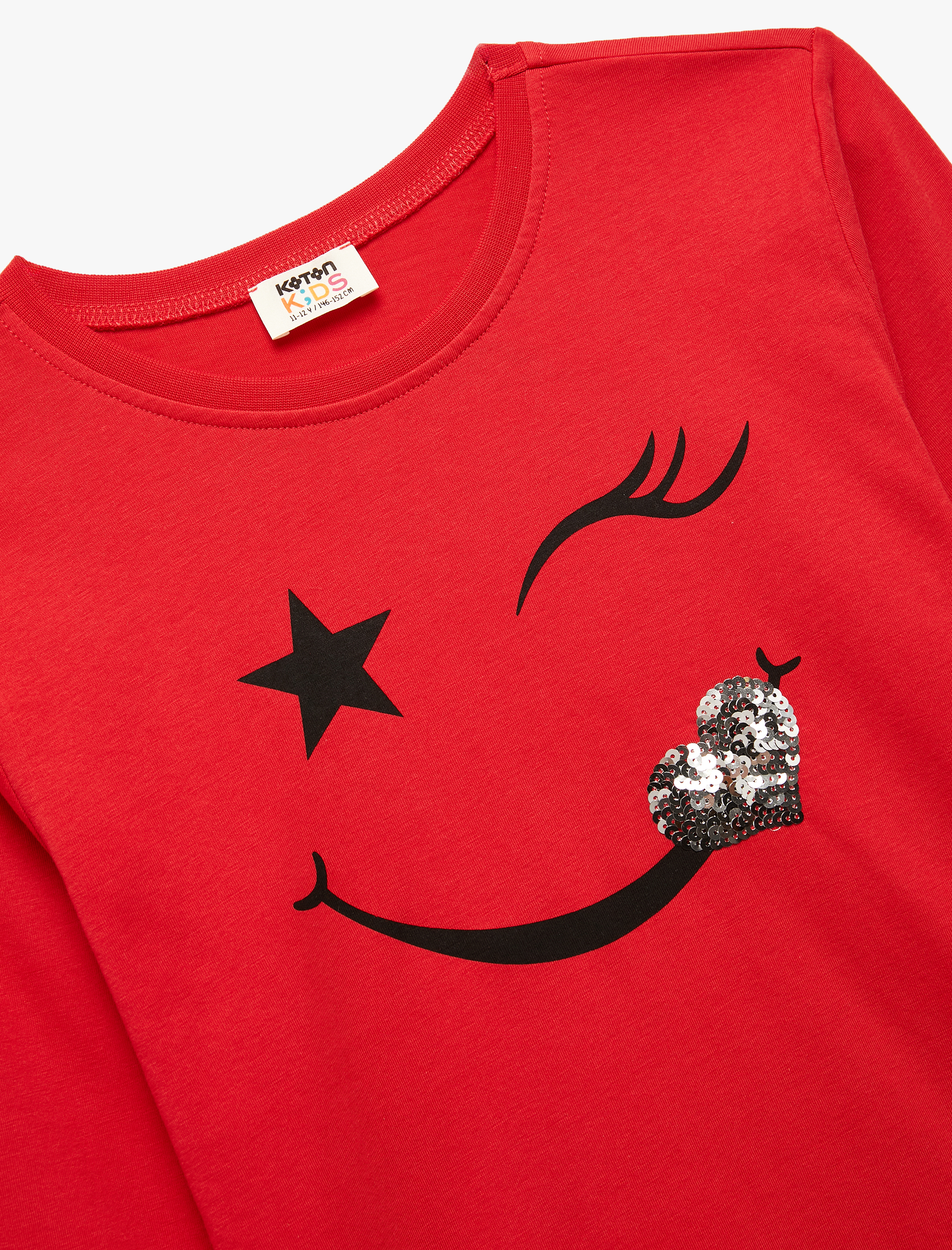  Kız Çocuk Uzun Kollu Bisiklet Yaka Pullu Payetli Tişört