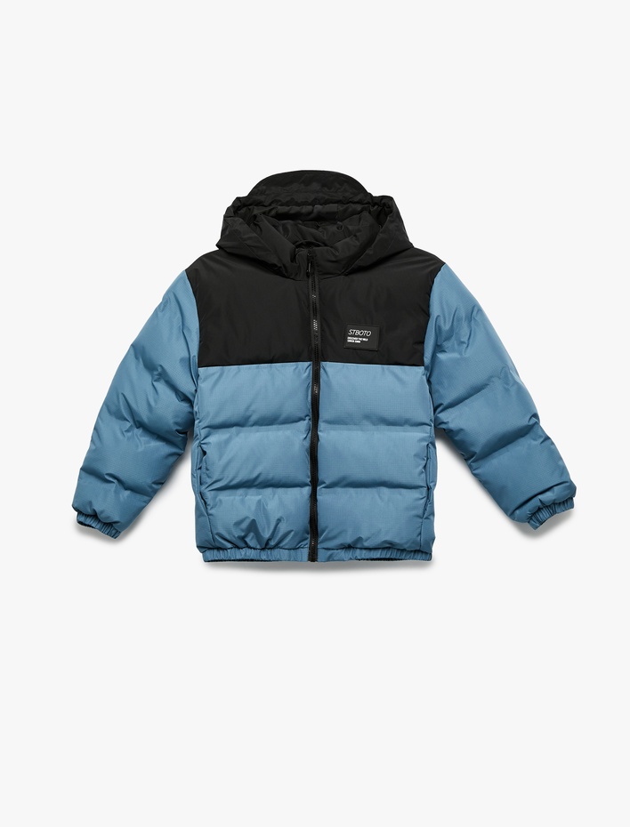 Erkek Çocuk Fermuarlı Kapşonlu Şişme Mont