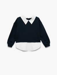 Gömlek Yaka Detaylı Uzun Kollu Sweatshirt