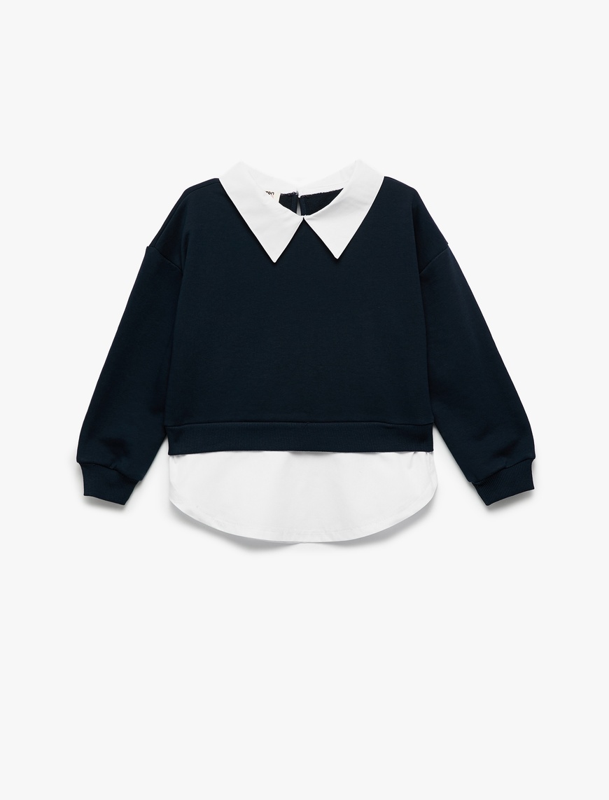  Kız Çocuk Gömlek Yaka Detaylı Uzun Kollu Sweatshirt
