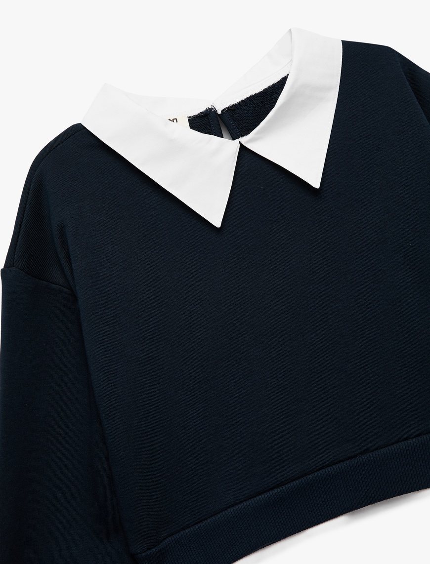  Kız Çocuk Gömlek Yaka Detaylı Uzun Kollu Sweatshirt