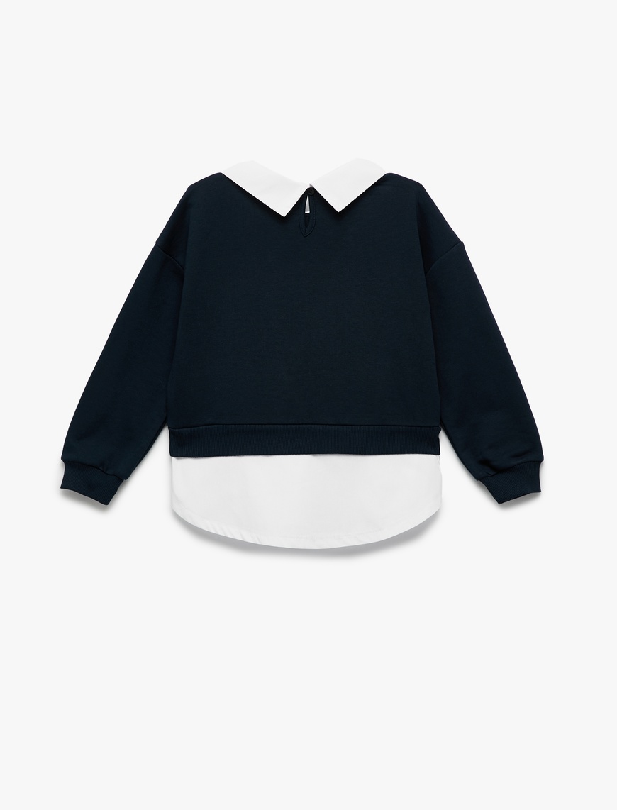  Kız Çocuk Gömlek Yaka Detaylı Uzun Kollu Sweatshirt