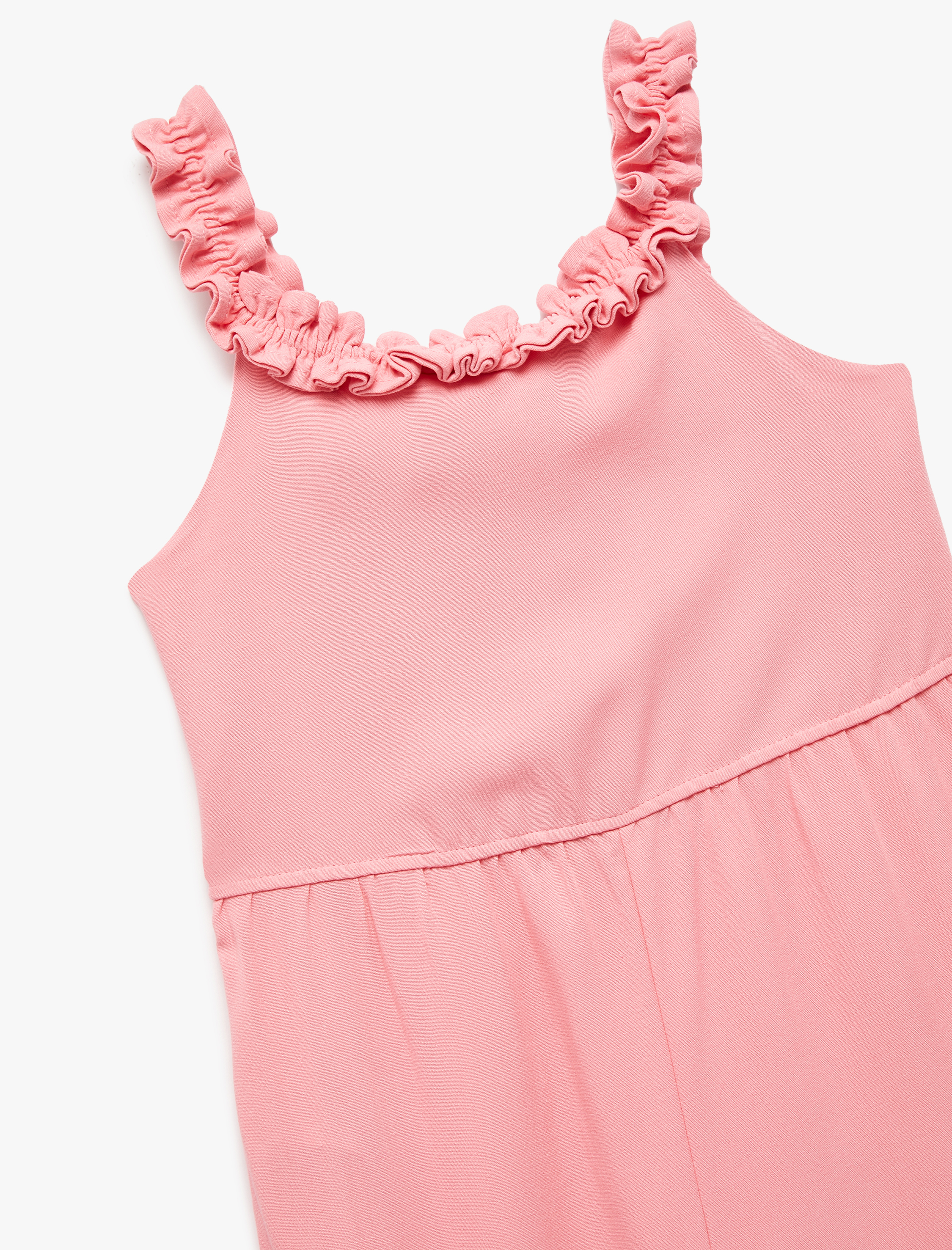  Kız Çocuk Fırfır Detaylı Pamuklu Askılı Uzun Tulum