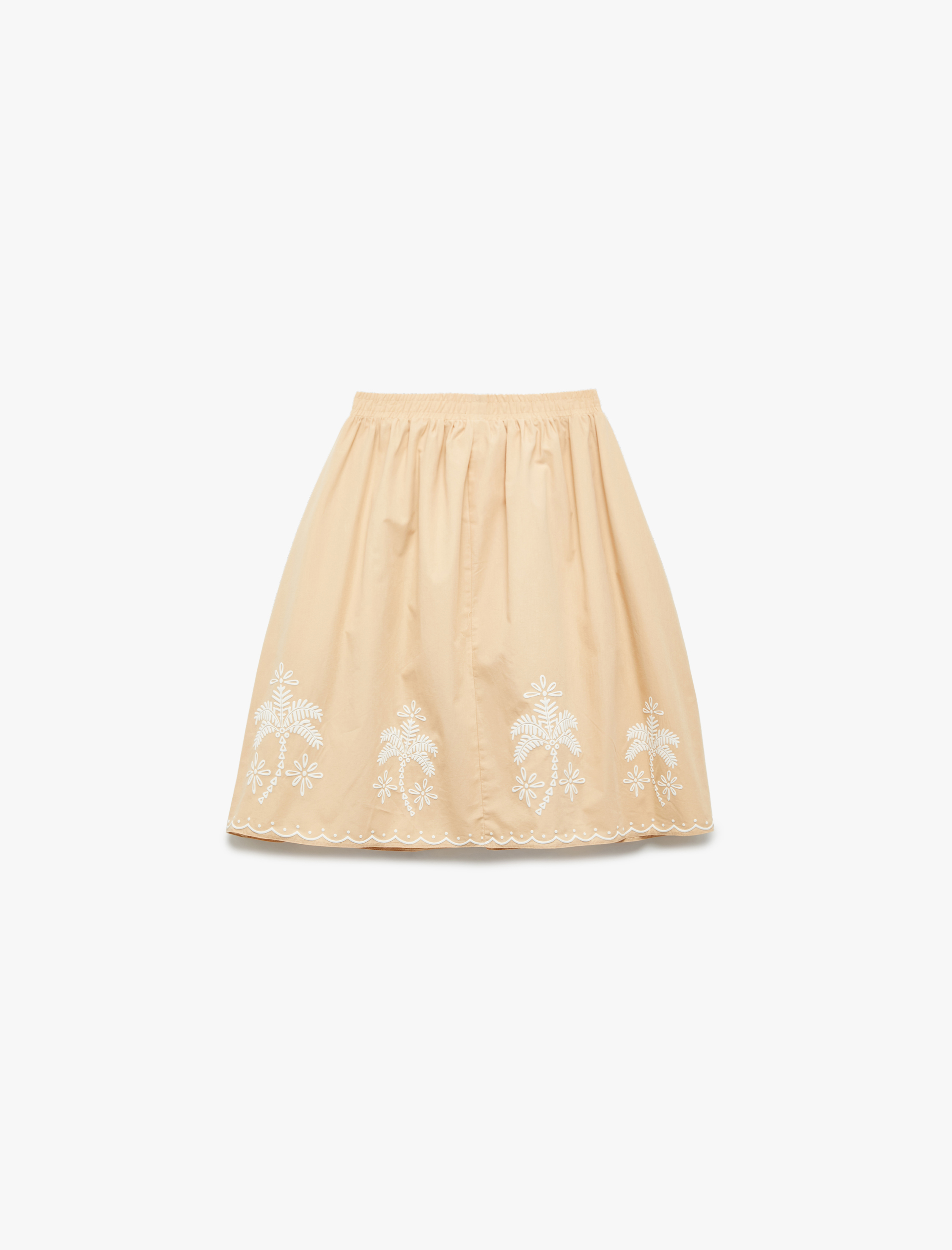  Kız Çocuk Nakış Detaylı Beli Lastikli Pileli Etek