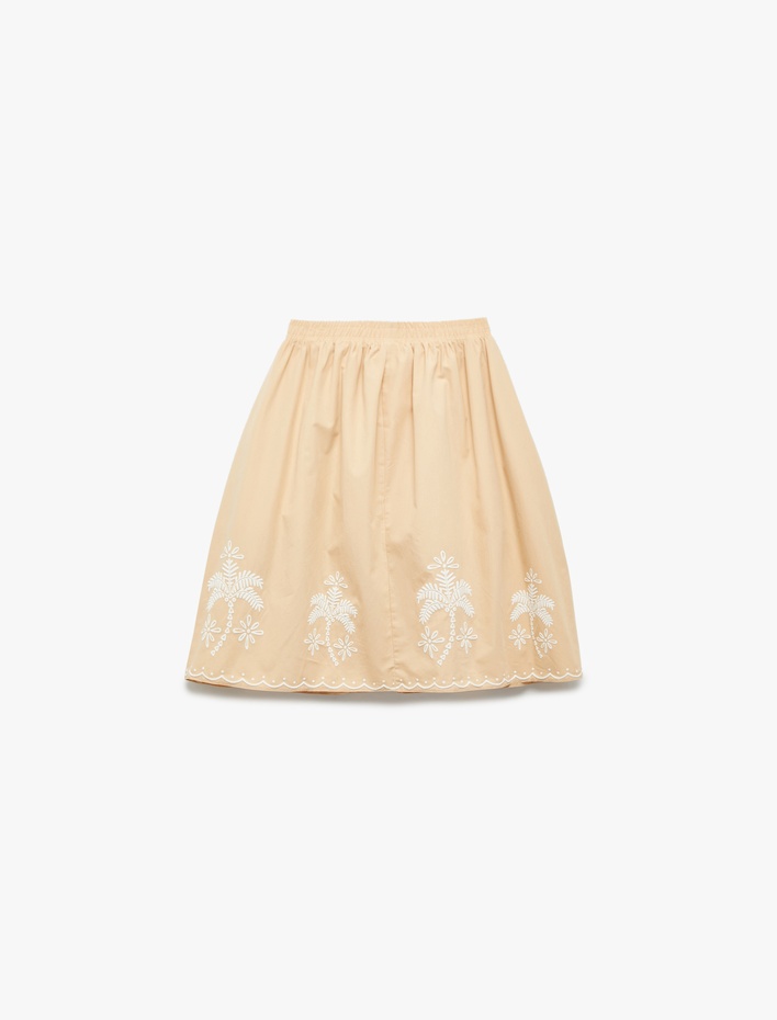 Kız Çocuk Nakış Detaylı Beli Lastikli Pileli Etek