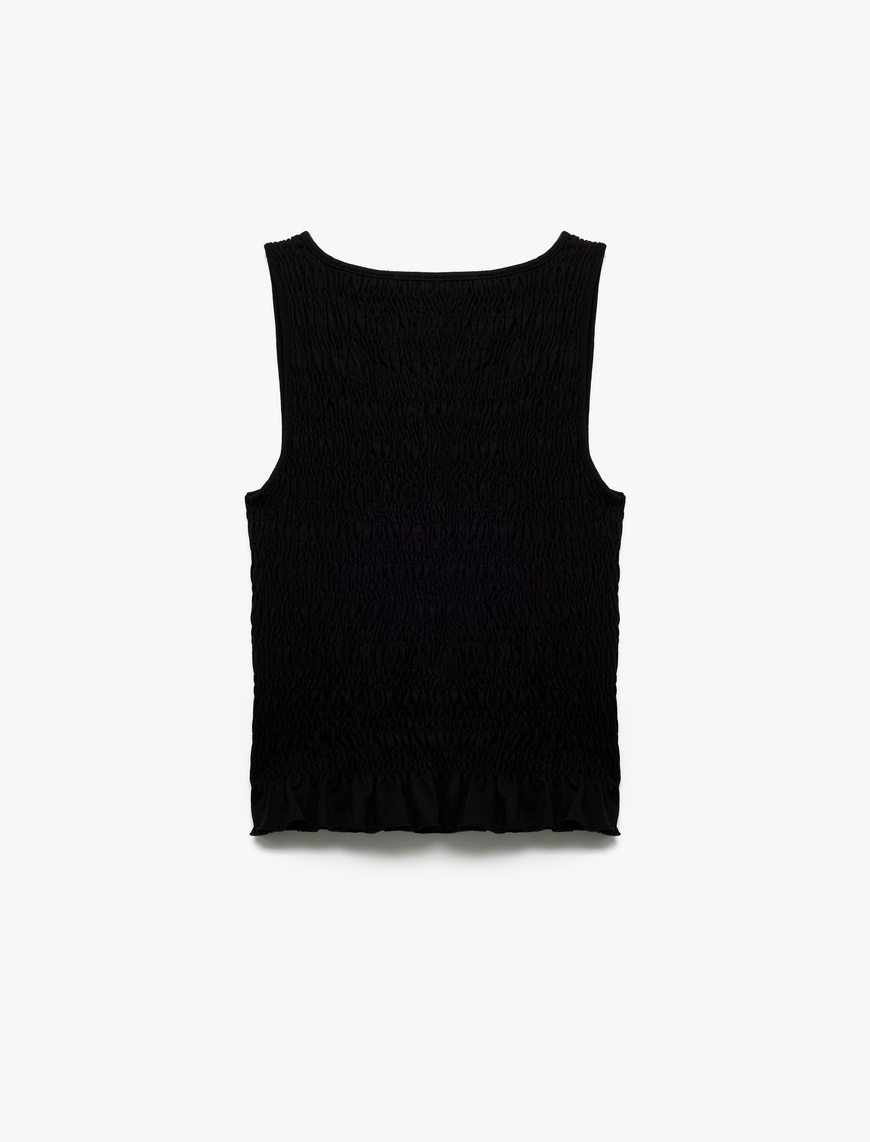   Pamuklu Bürümcük Kumaş Slim Fit Bisiklet Yaka Kolsuz Bluz