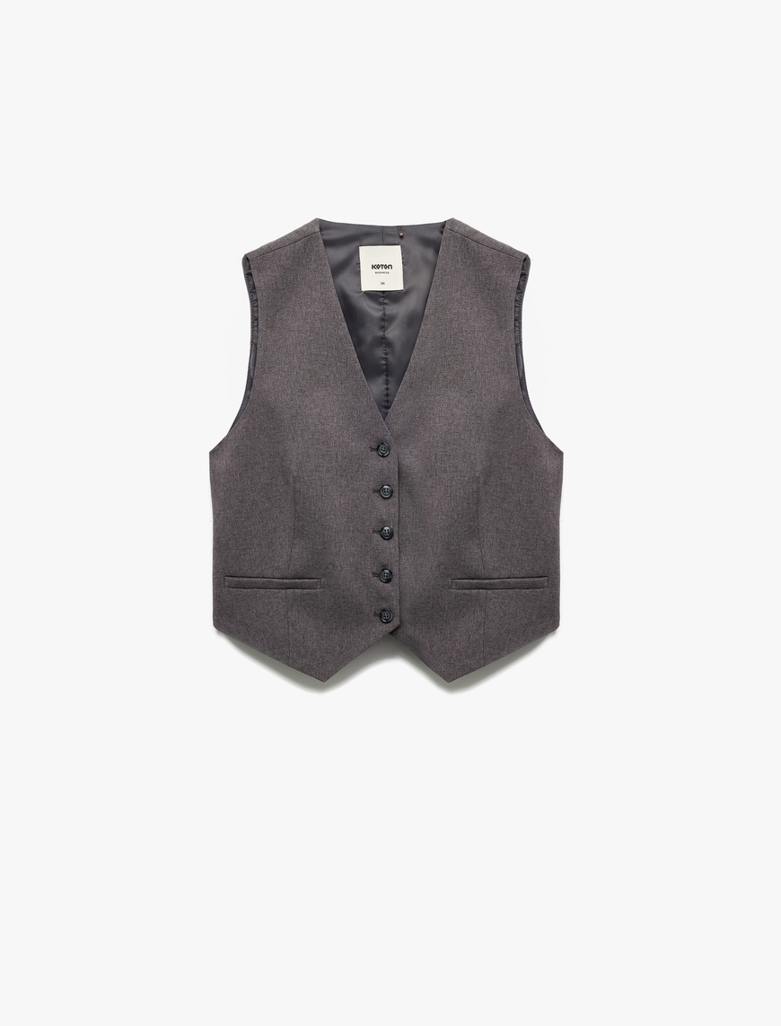   V Yaka Düğmeli Blazer Yelek