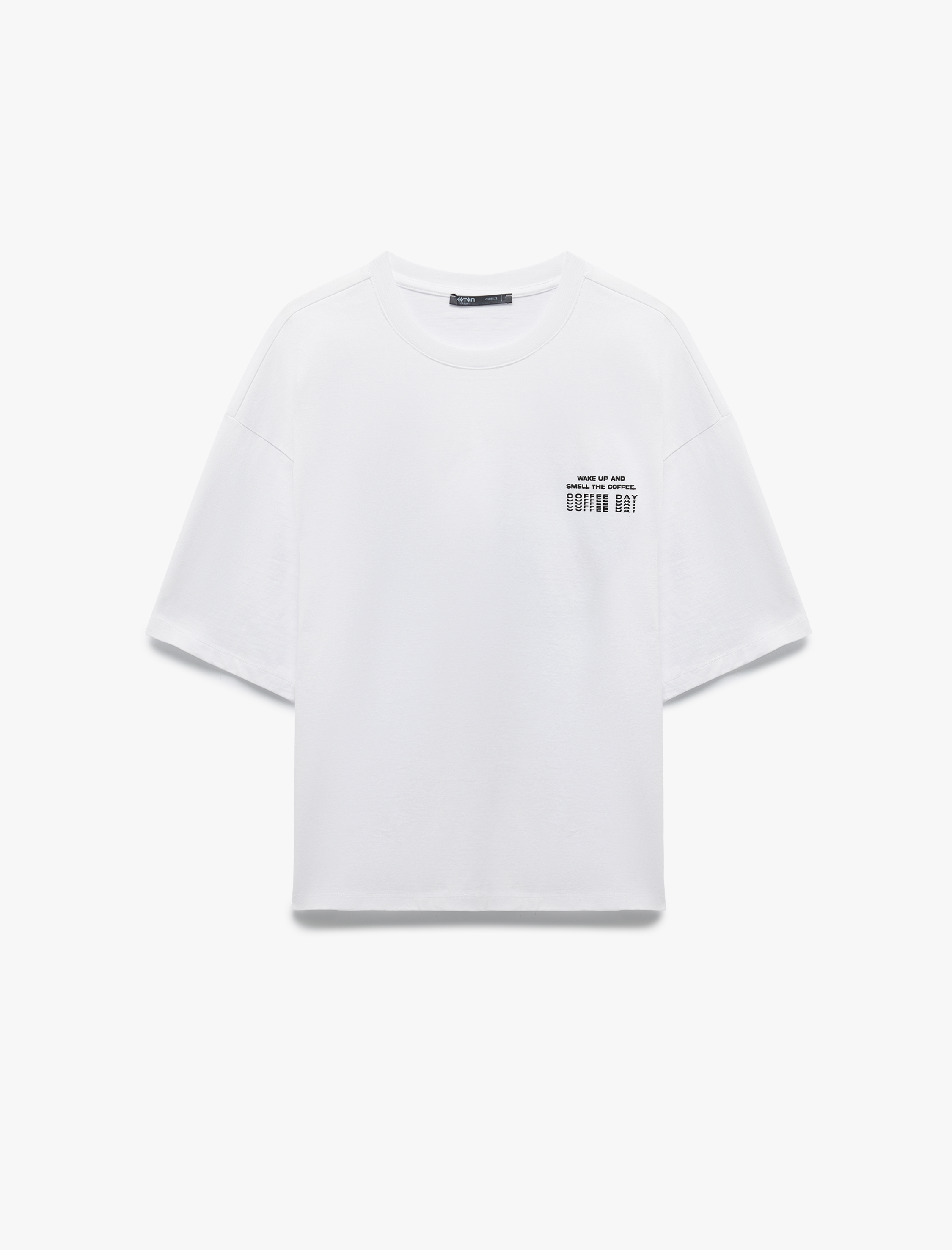   Arkası Baskılı Kısa Kollu Pamuklu Tok Kumaş Bisiklet Yaka Tişört