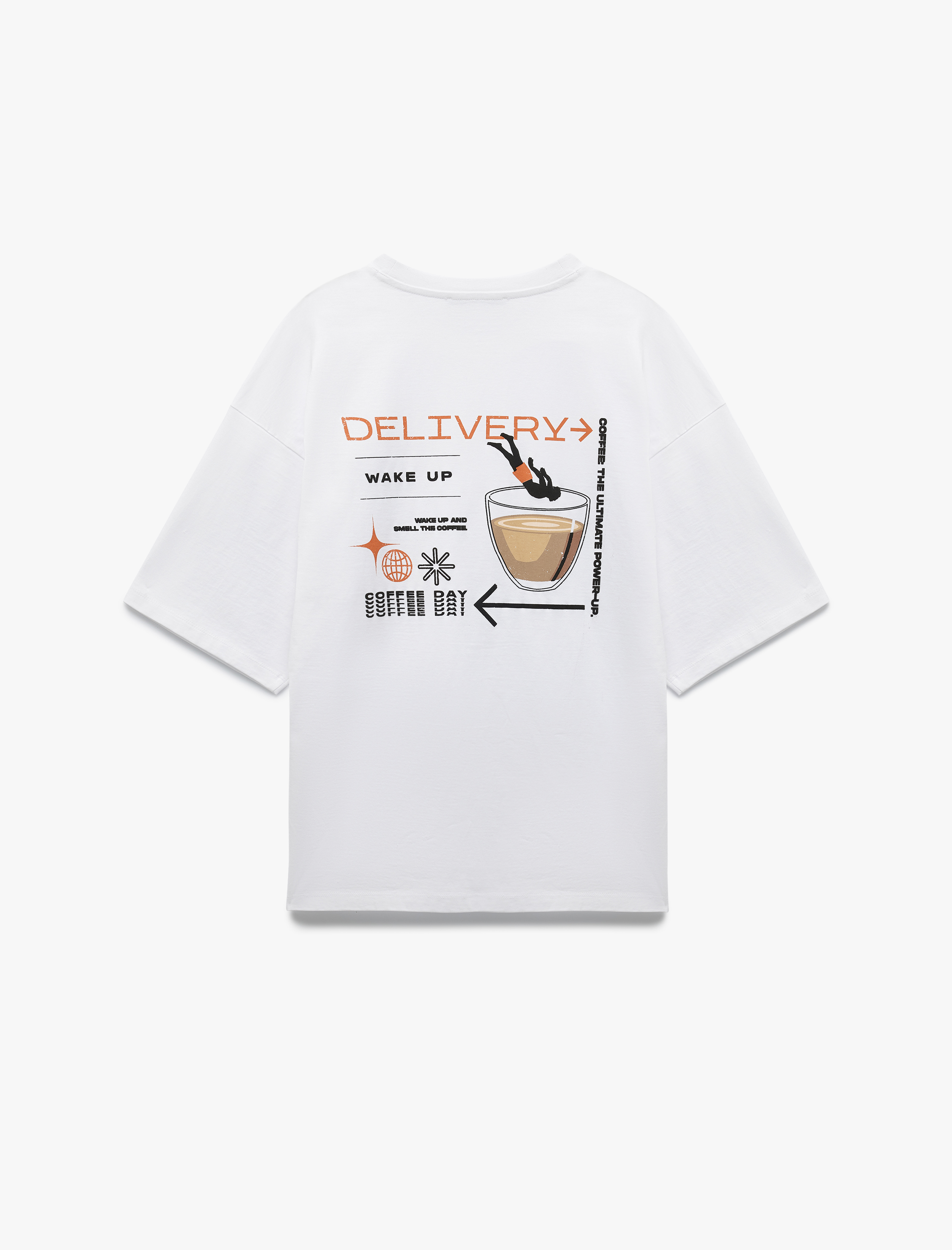   Arkası Baskılı Kısa Kollu Pamuklu Tok Kumaş Bisiklet Yaka Tişört