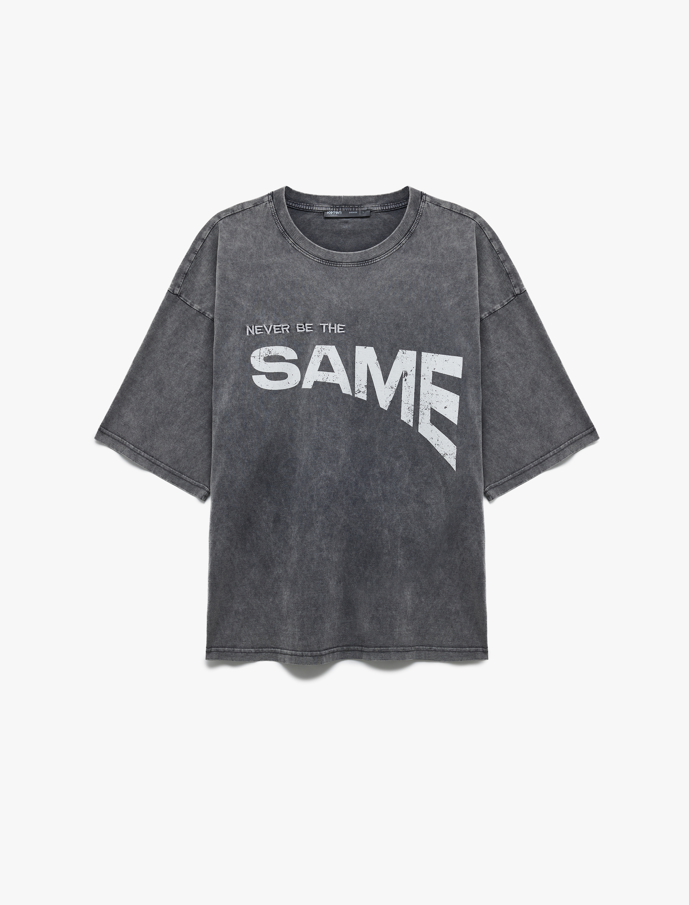   Bisiklet Yaka Yıkamalı Kısa Kollu Tok Kumaş Pamuklu Baskılı Tişört