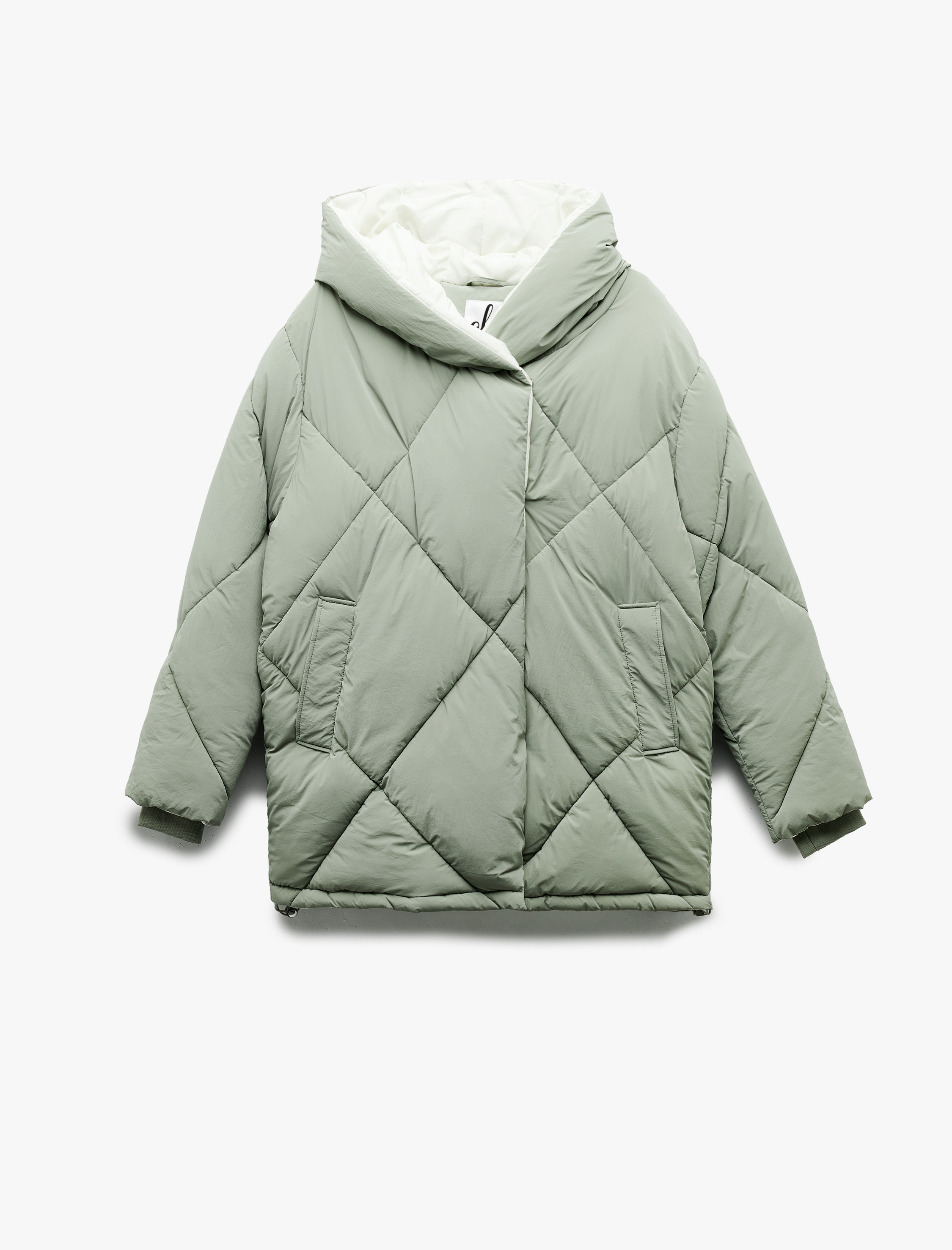   Kapüşonlu Cep Detaylı Fermuarlı Çıtçıt Düğmeli Kapitone Oversize Anorak