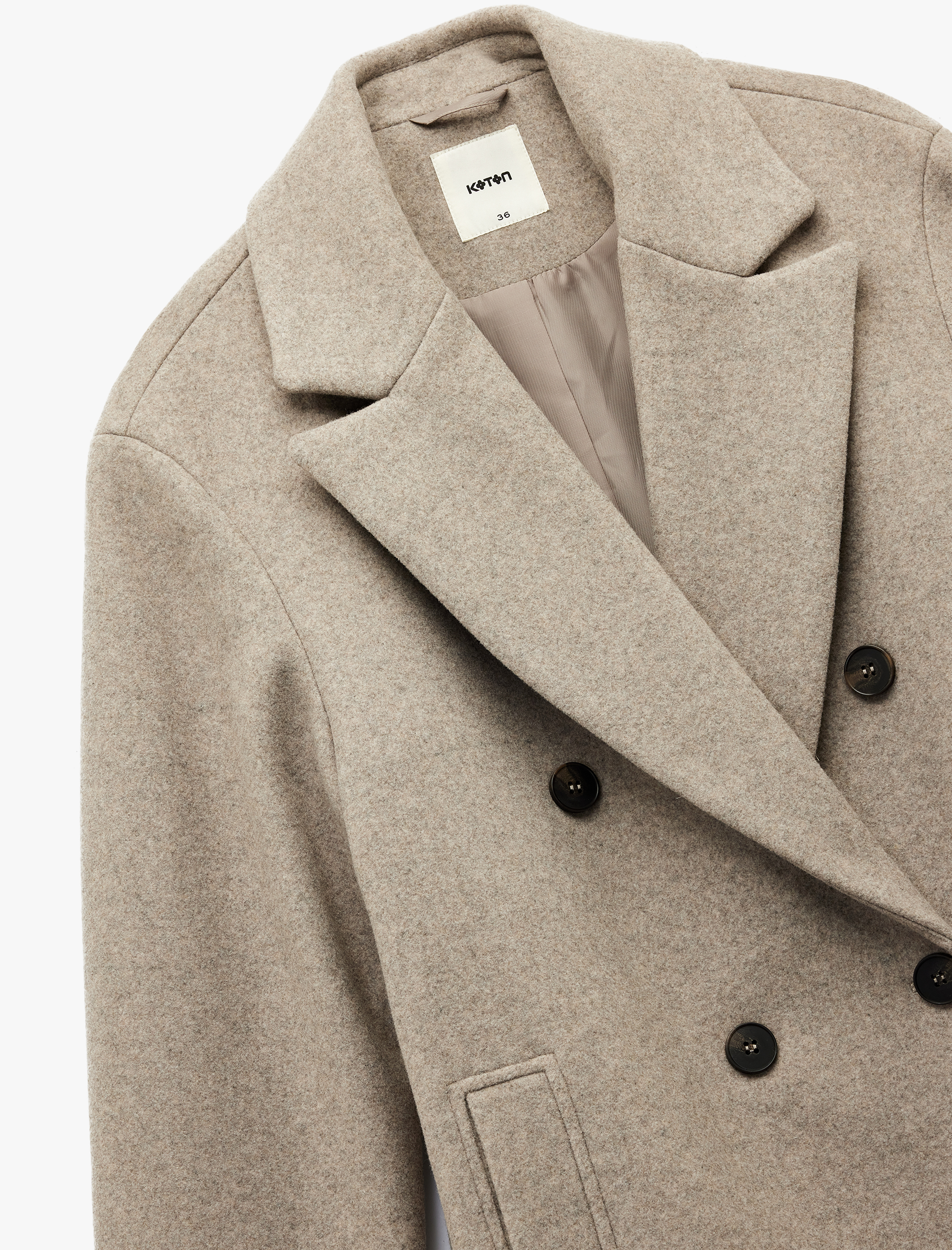   Cepli Düğmeli Uzun Kollu Kruvaze Uzun Kaşe Kaban