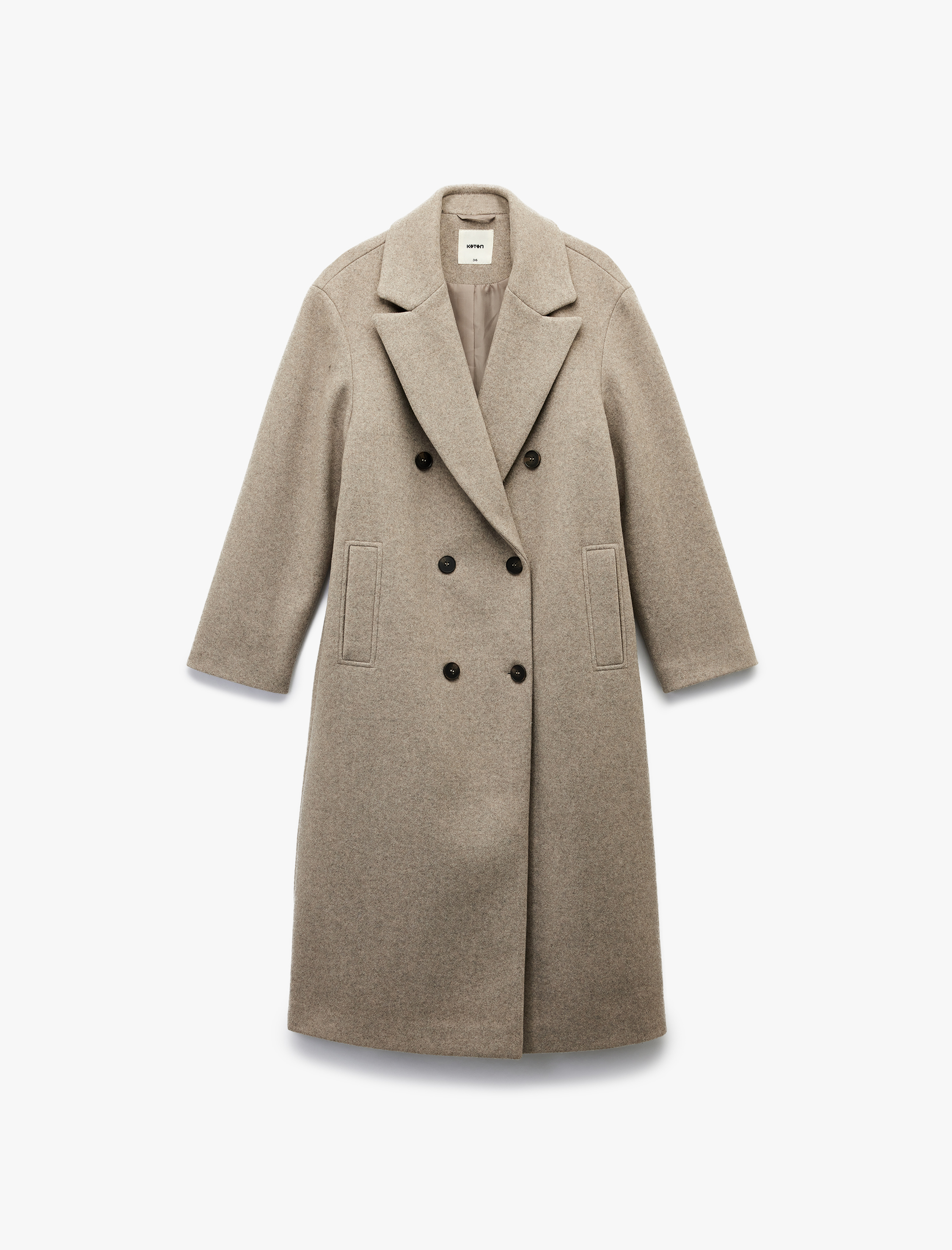   Cepli Düğmeli Uzun Kollu Kruvaze Uzun Kaşe Kaban