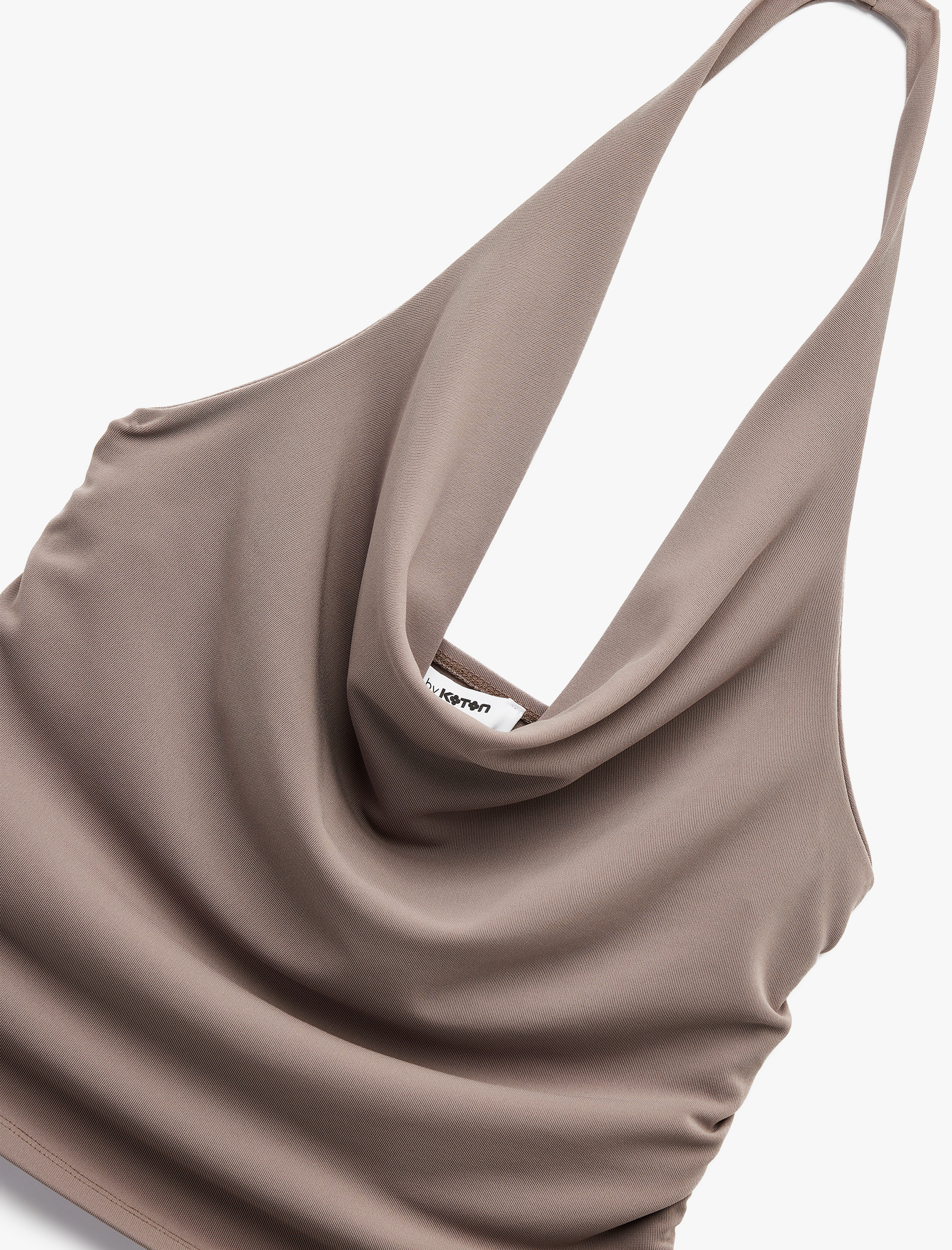   Degaje Yaka Kolsuz Slim Fit Drapeli Scuba Crop Bluz