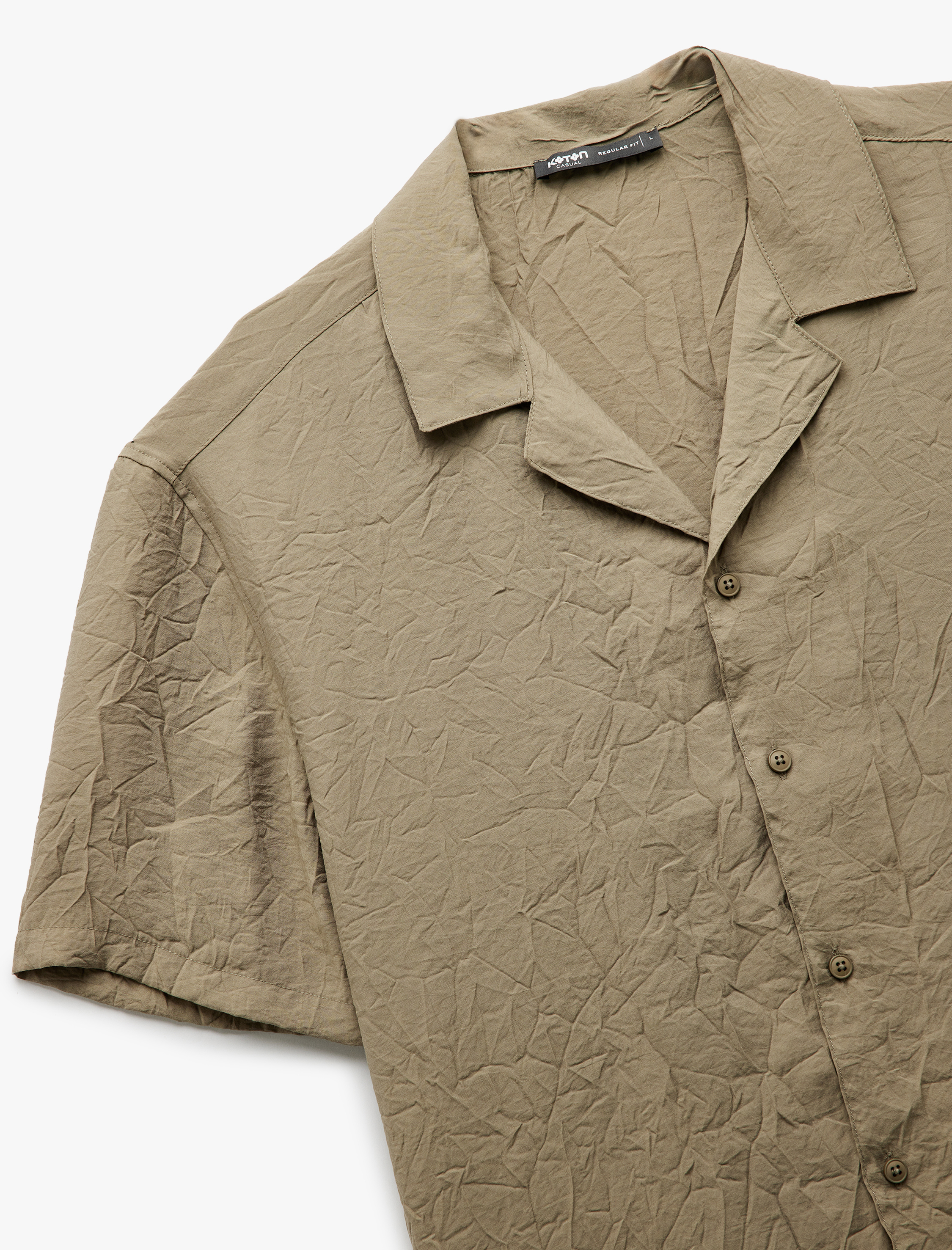   Modal Kumaş Regular Fit Kısa Kollu Dokulu Devrik Yaka Gömlek