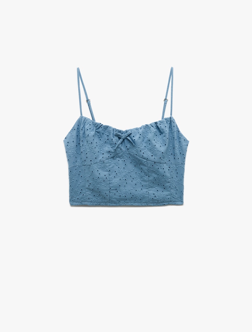   Pamuklu Fiyonklu İp Askılı Fisto Crop Kolsuz Bluz