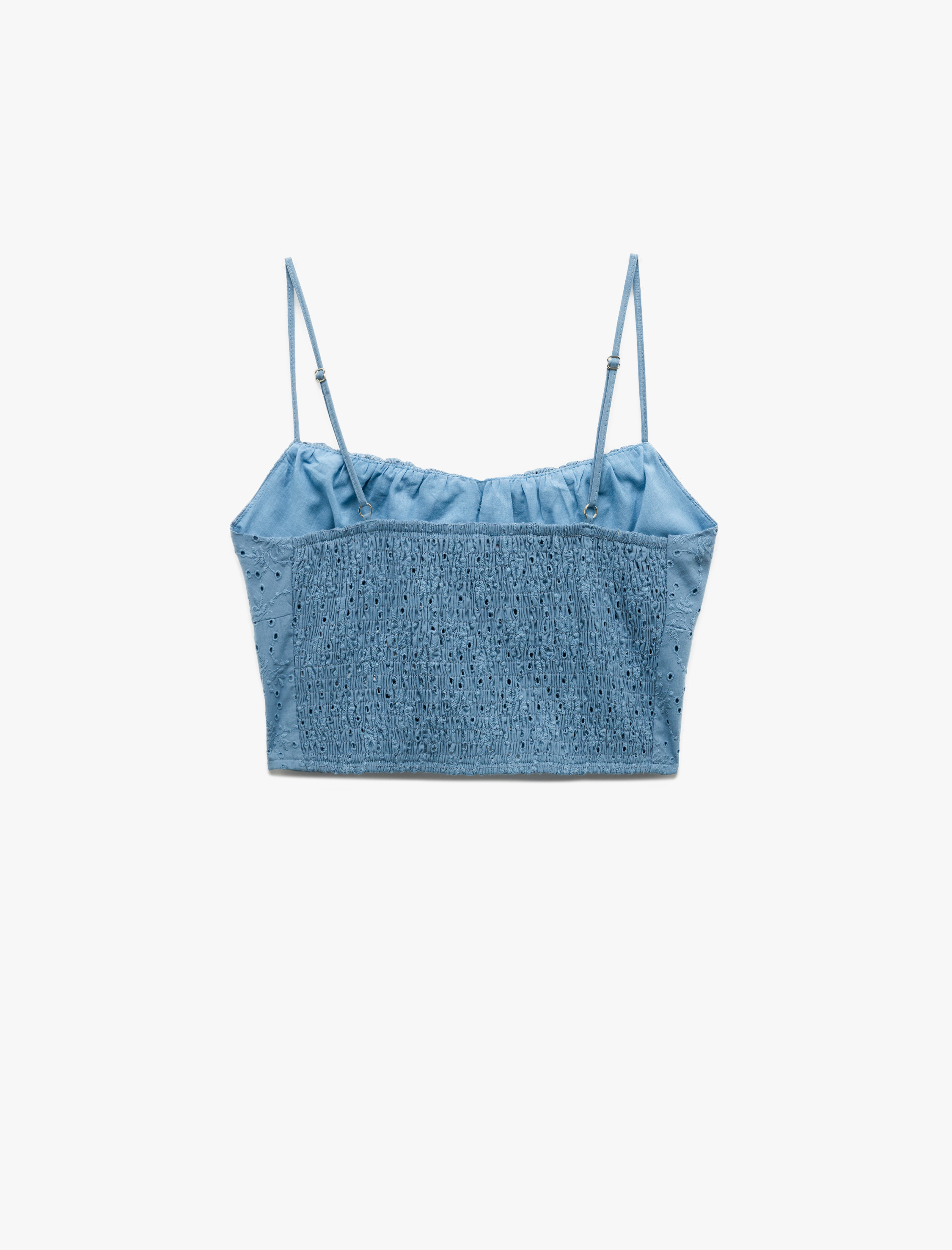   Pamuklu Fiyonklu İp Askılı Fisto Crop Kolsuz Bluz