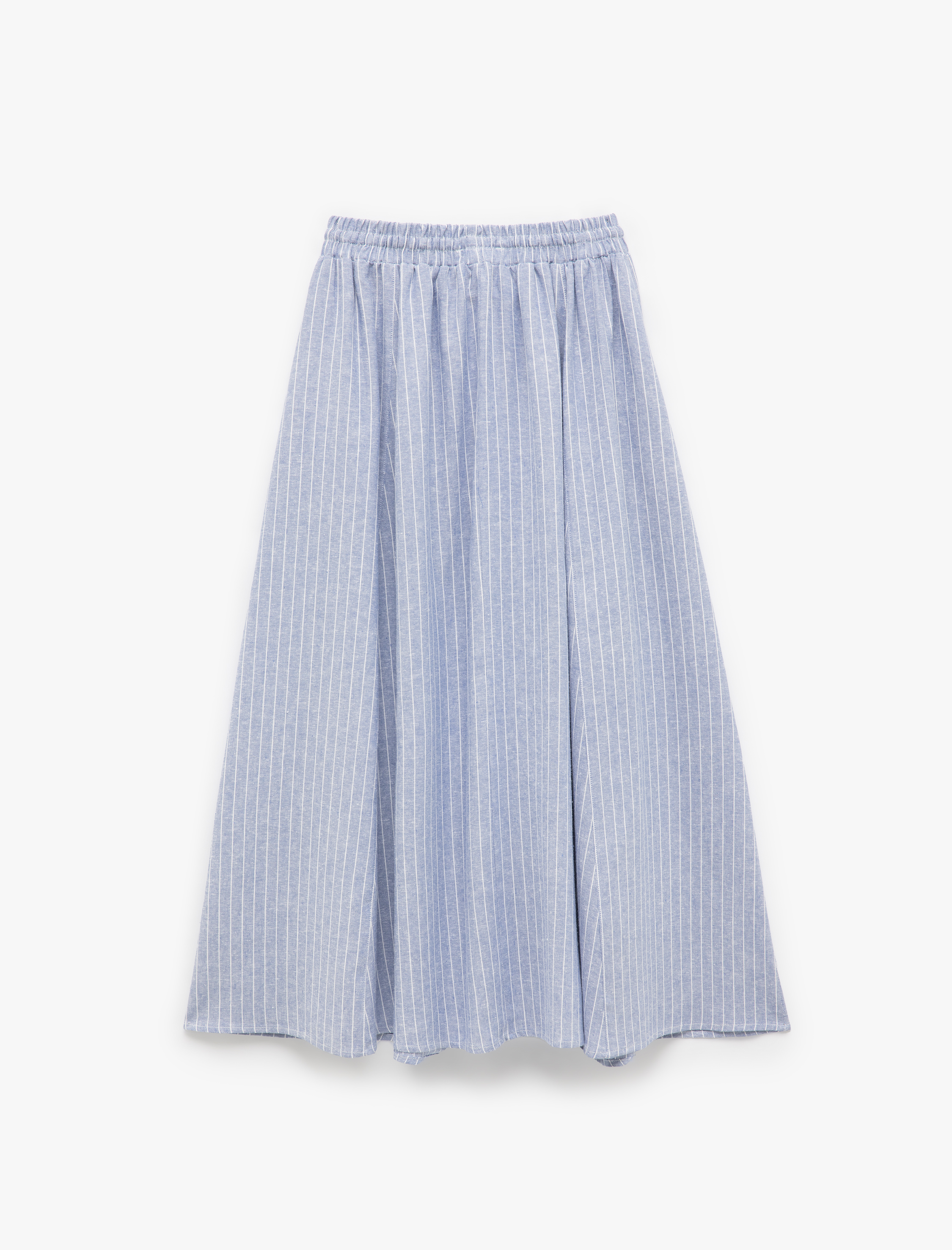   Keten Karışımlı Beli Lastikli Bağlamalı Cepli Midi Kloş Etek