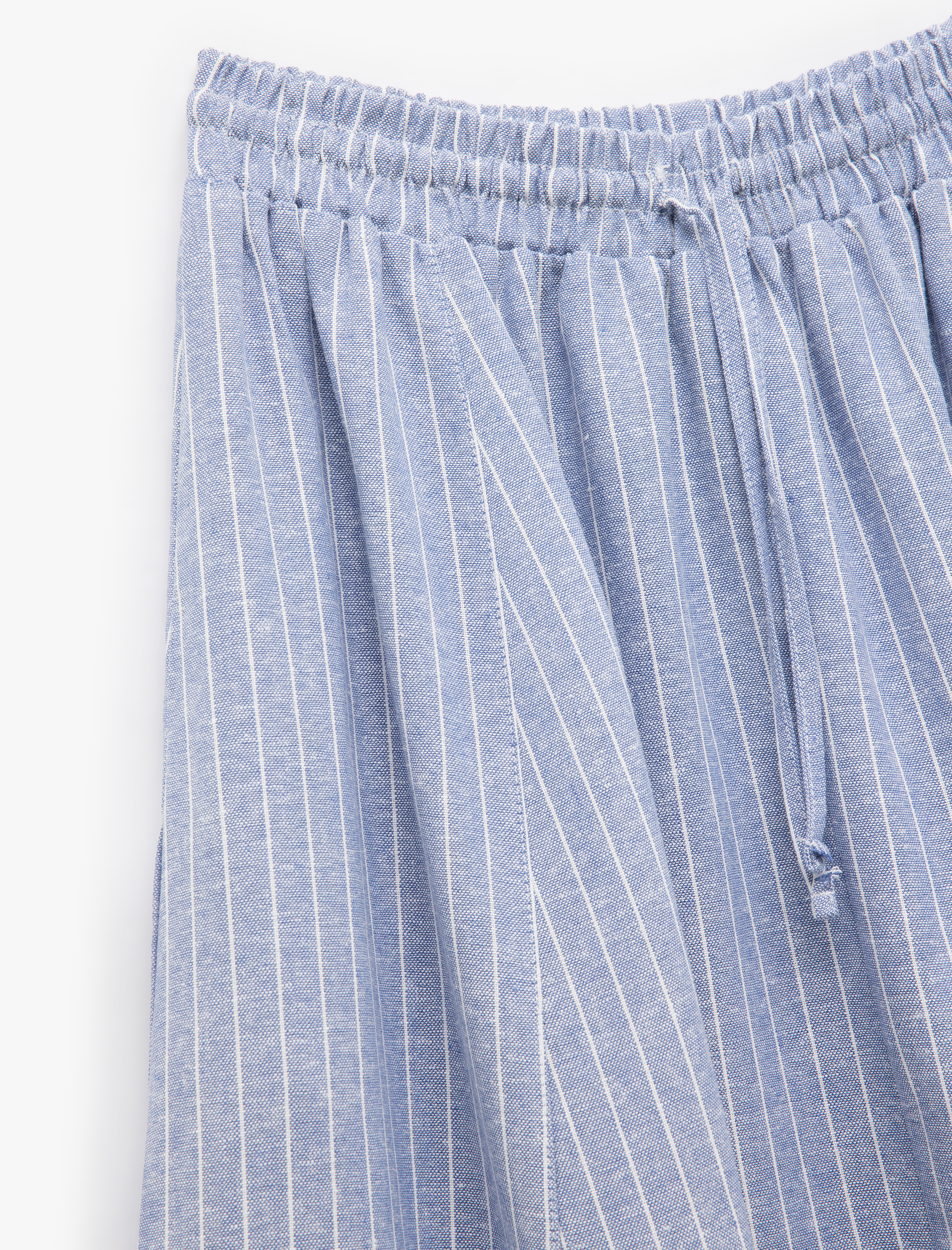   Keten Karışımlı Beli Lastikli Bağlamalı Cepli Midi Kloş Etek