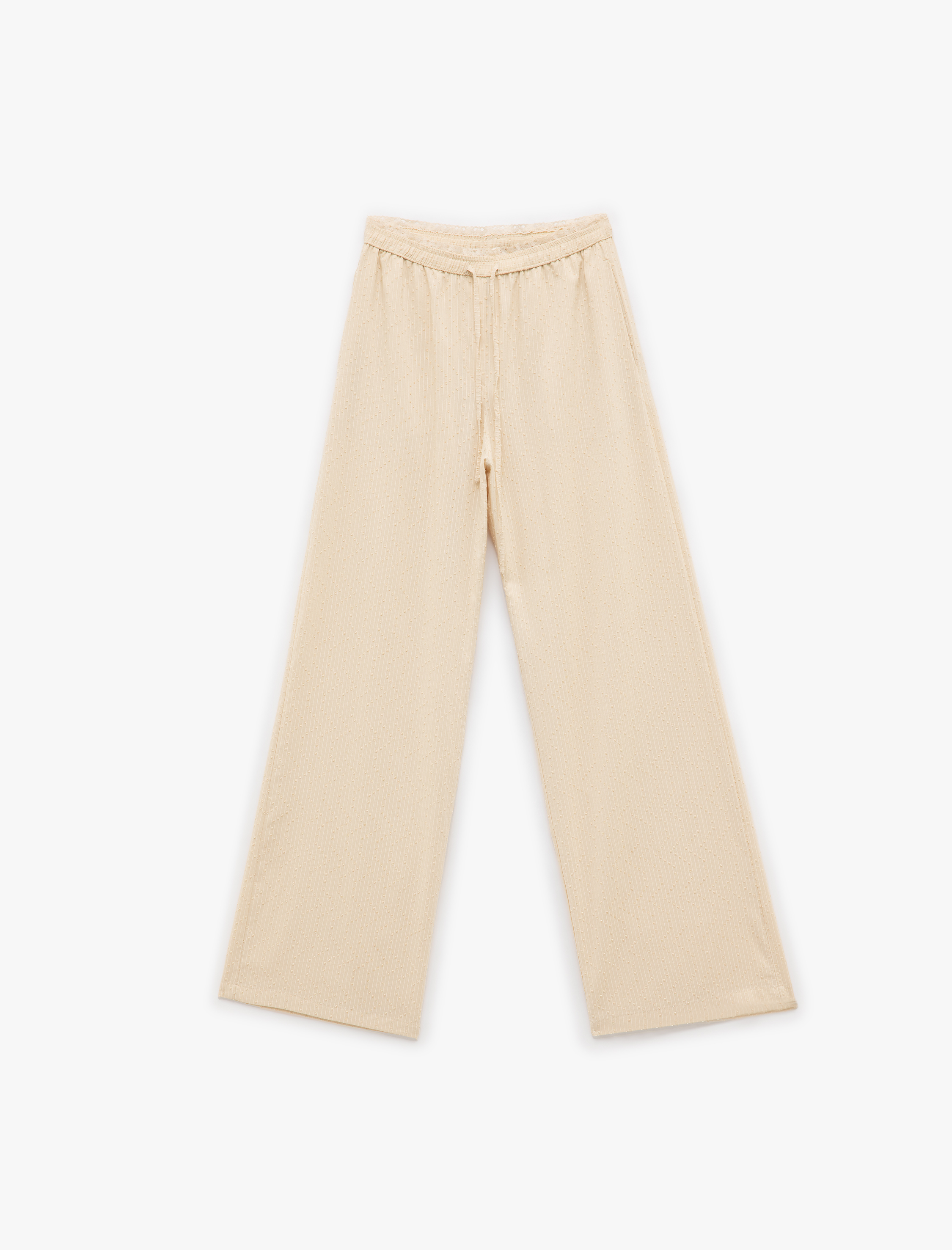   Beli Lastikli Dokulu Cepli Geniş Paça Pantolon