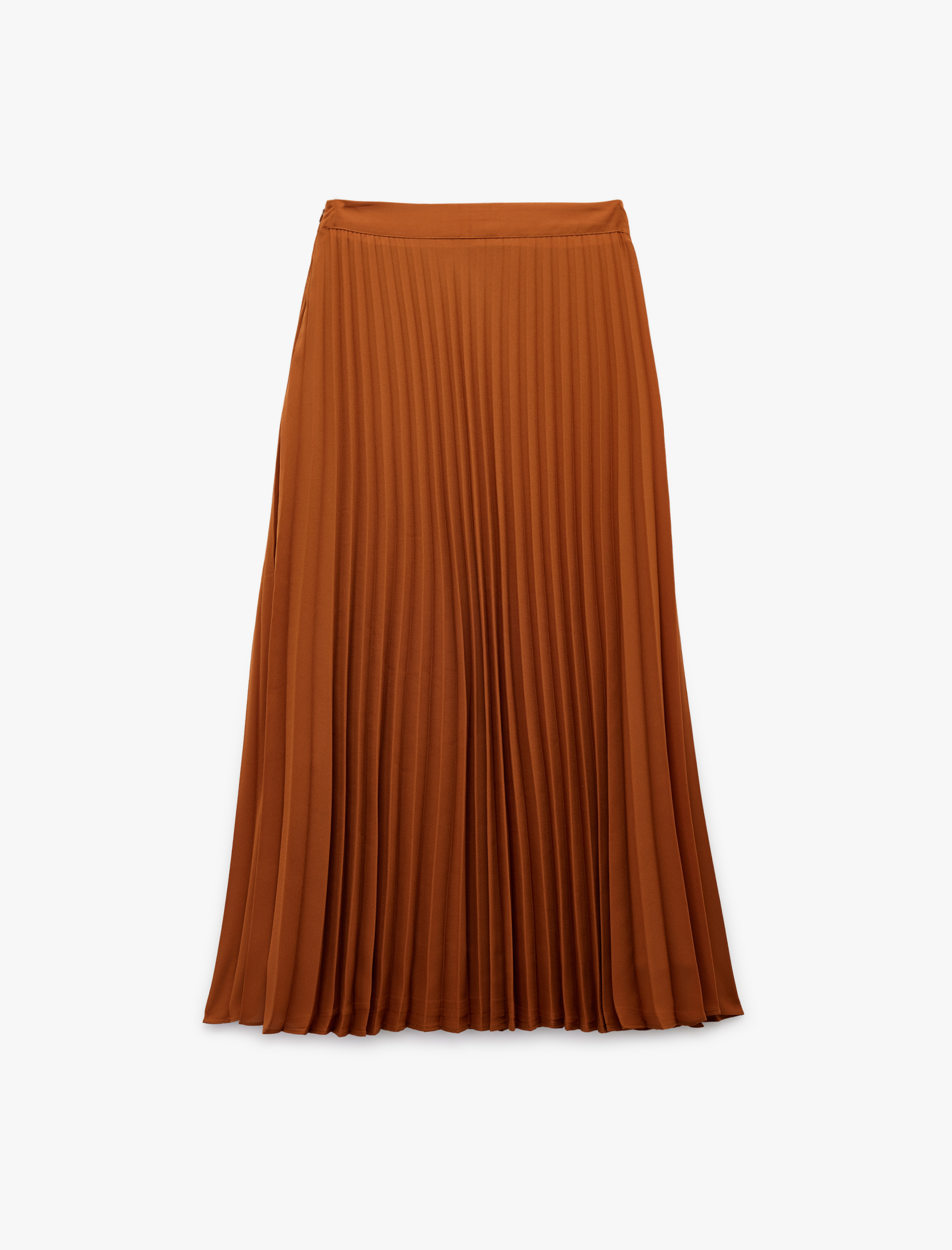   Astarlı Krep Kumaş Yüksek Bel Midi İnce Piliseli Etek