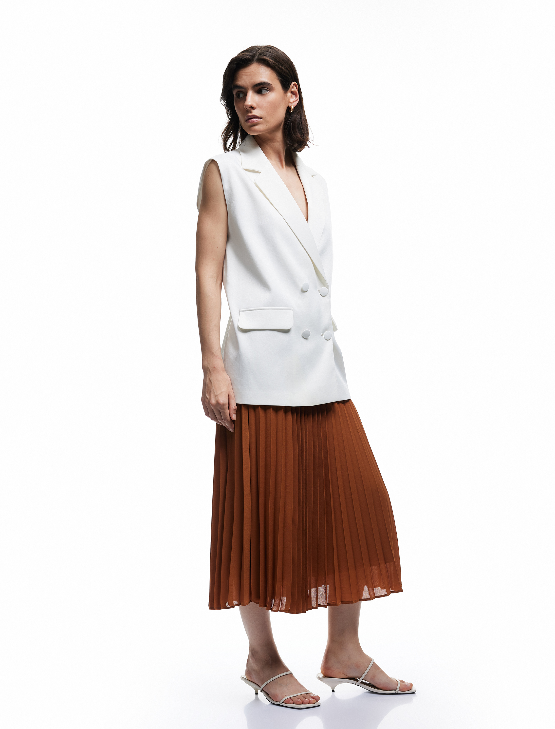   Astarlı Krep Kumaş Yüksek Bel Midi İnce Piliseli Etek