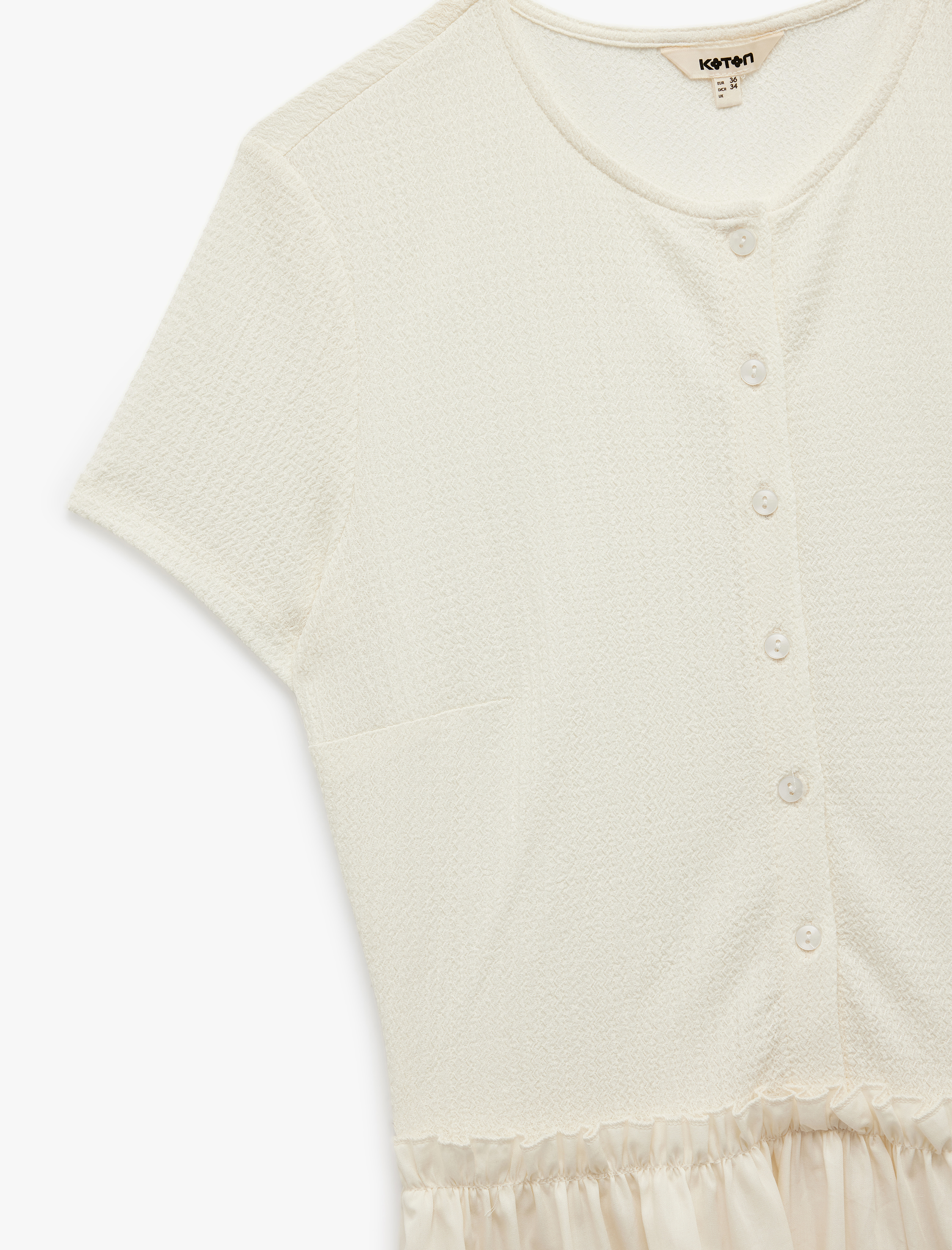   Kısa Kollu Bisiklet Yaka Düğmeli Cepli Midi Boy Kloş Poplin Elbise